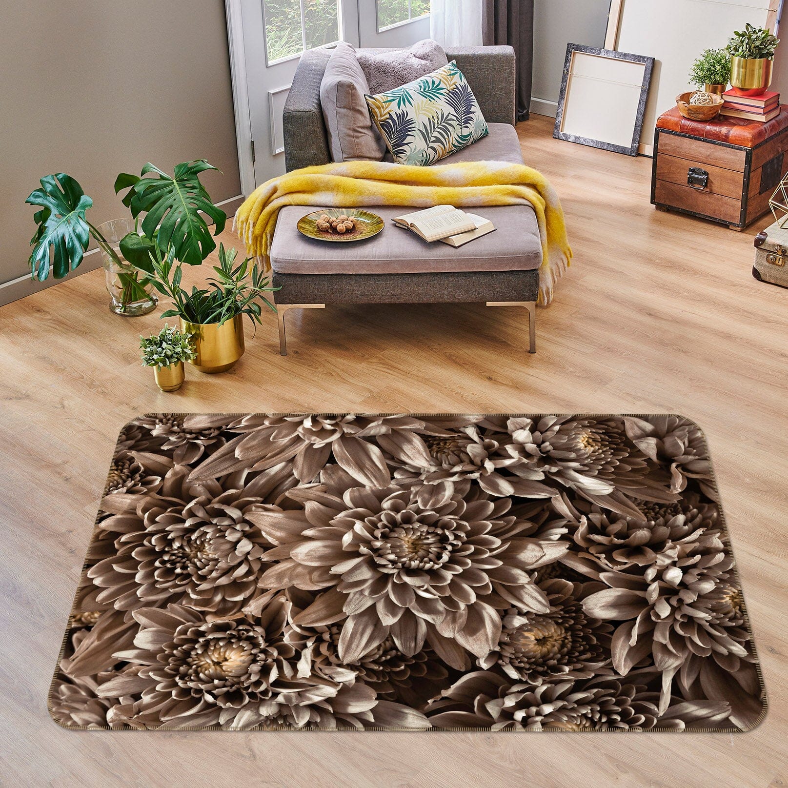 3D Withered Chrysanthemum 3009 Assaf Frank Rug Non Slip Rug Mat Mat AJ Creativity Home