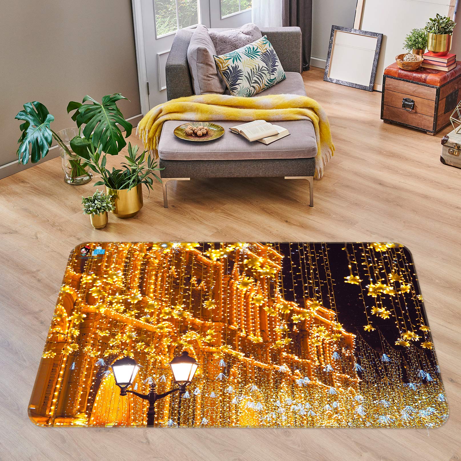 3D String Lights Building 54255 Christmas Non Slip Rug Mat Xmas