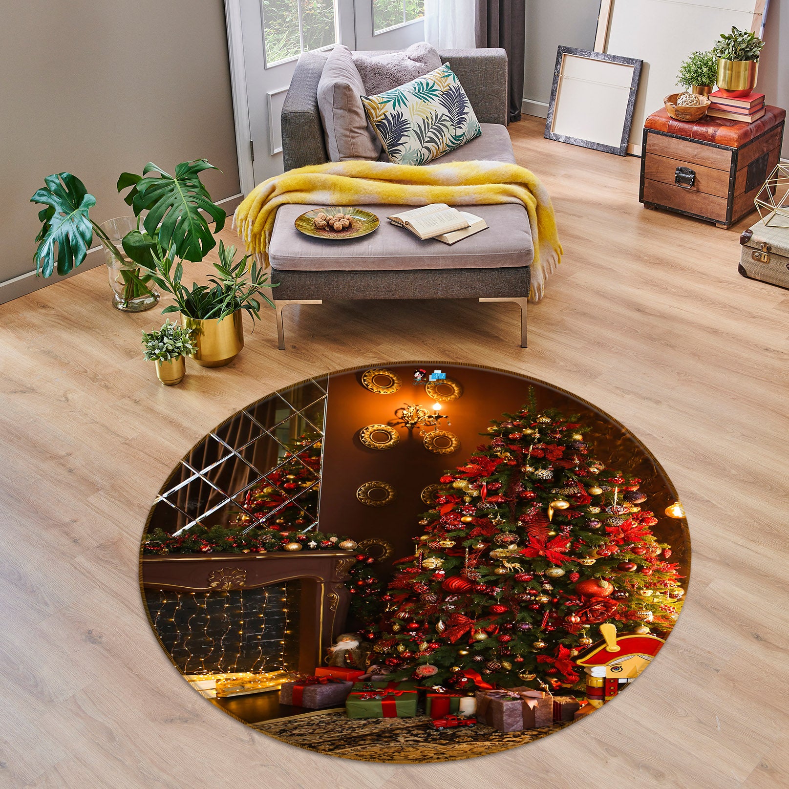 3D Tree 54199 Christmas Round Non Slip Rug Mat Xmas