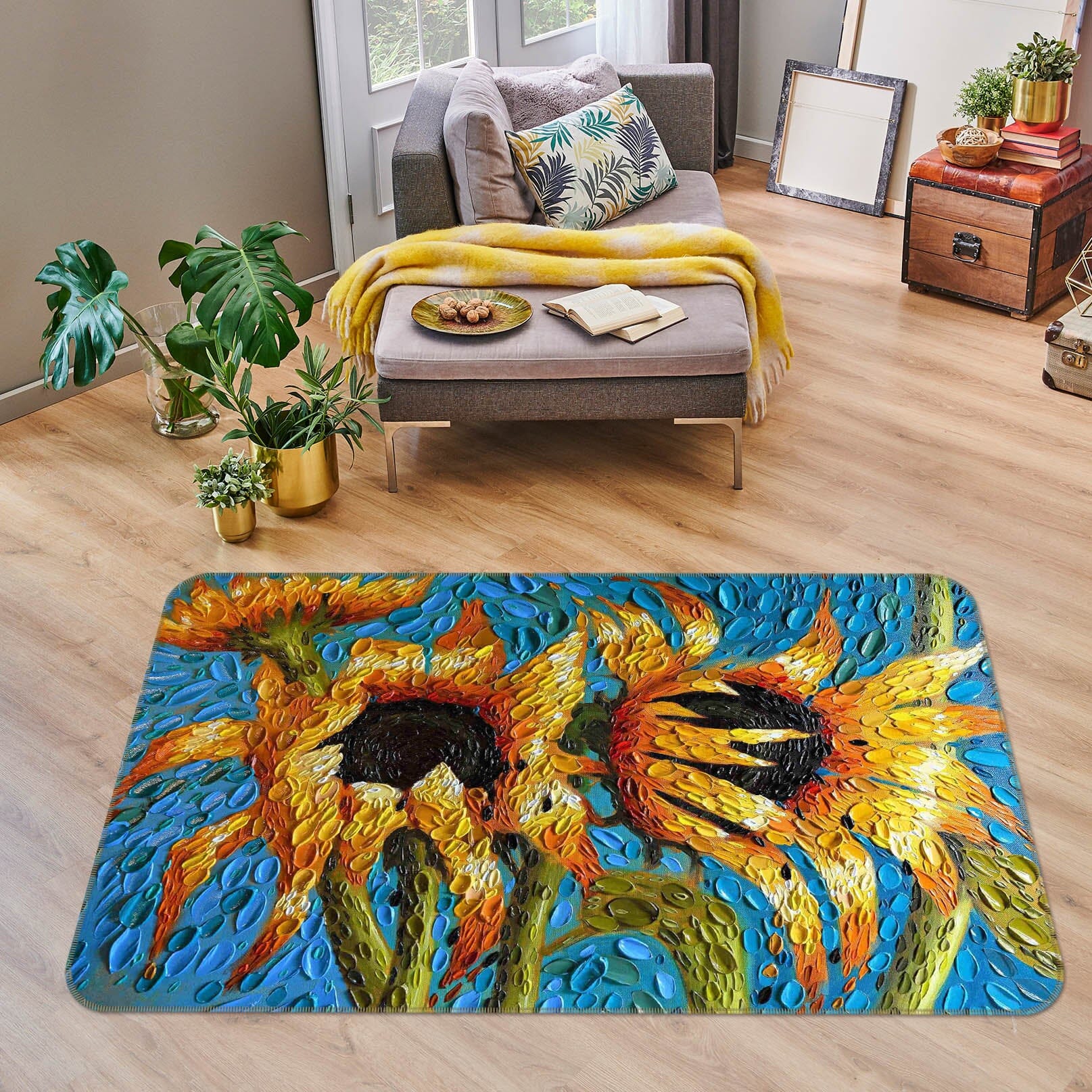 3D Sunflower 1023 Dena Tollefson Rug Non Slip Rug Mat Mat AJ Creativity Home