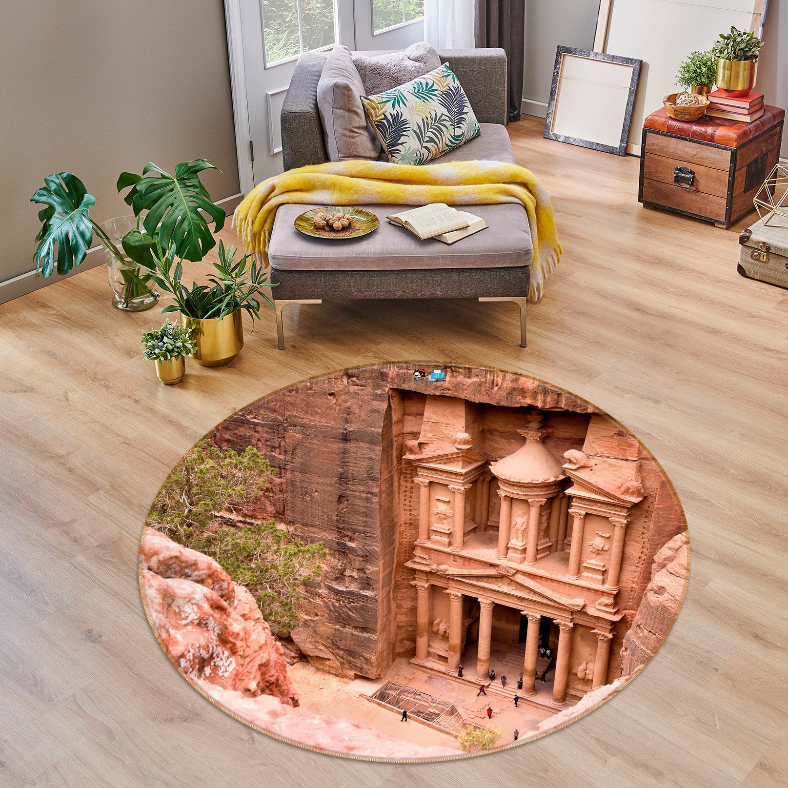 3D Mountain Stone Carving 74002 Round Non Slip Rug Mat