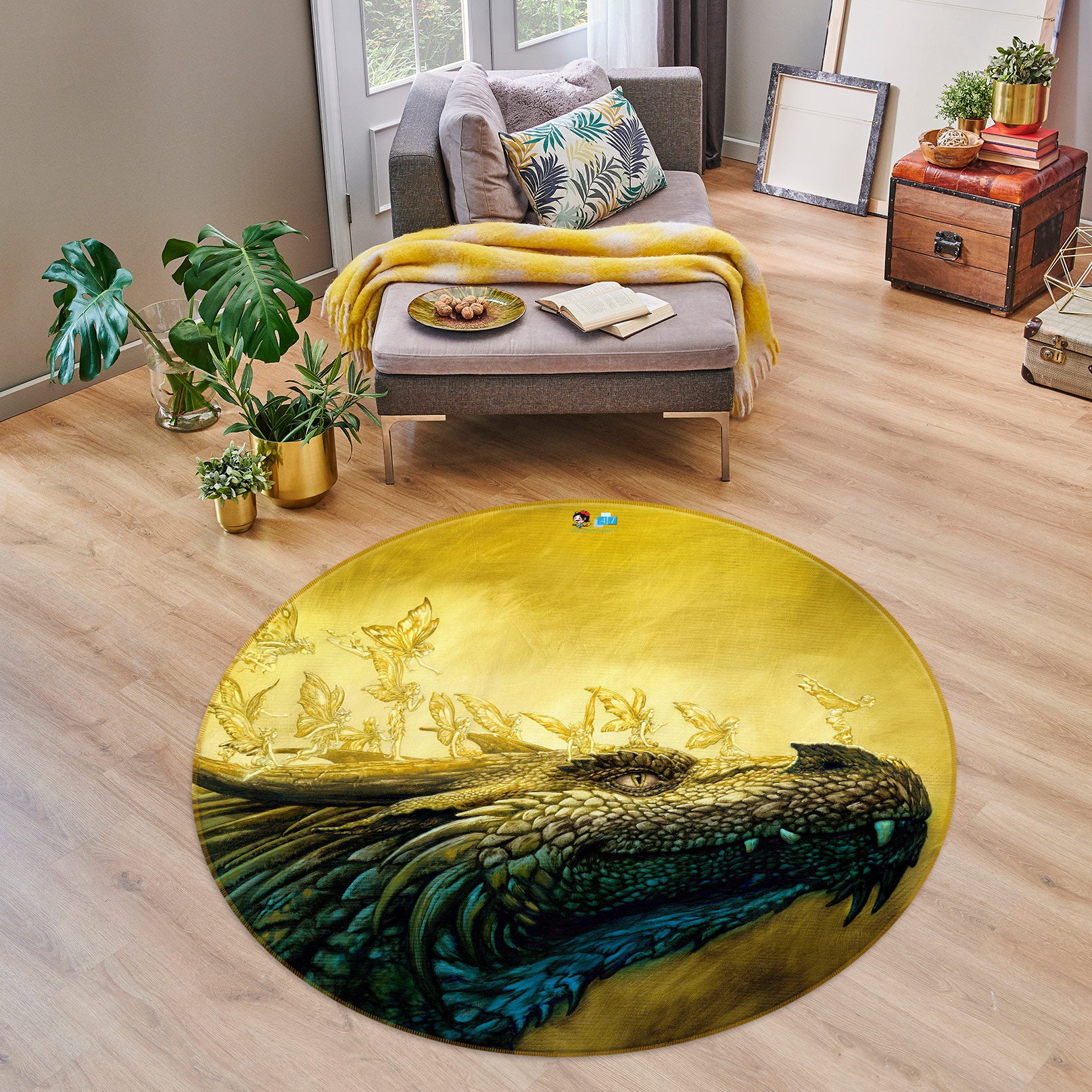 3D Dragon Head 6128 Ciruelo Rug Round Non Slip Rug Mat
