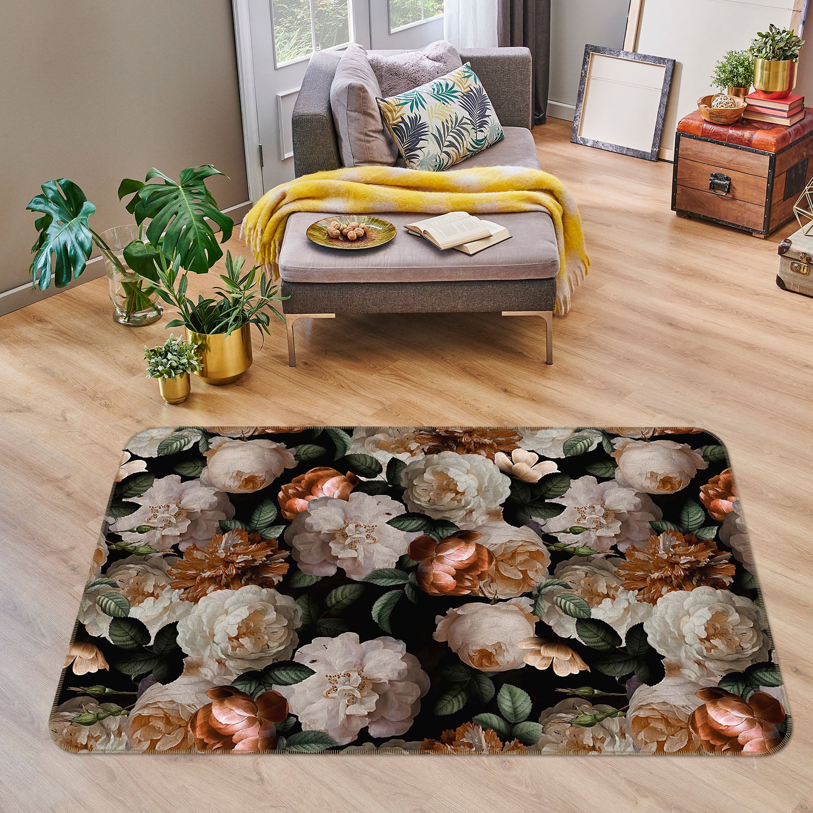 3D White Flowers 108 Uta Naumann Rug Non Slip Rug Mat
