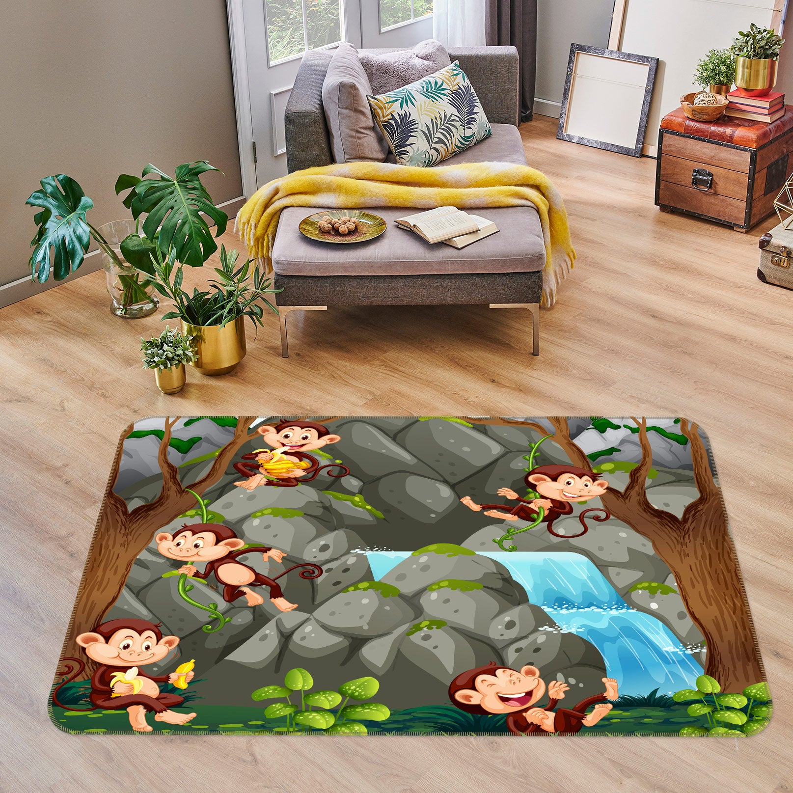 3D Cartoons Monkey Stone 30077 Non Slip Rug Mat