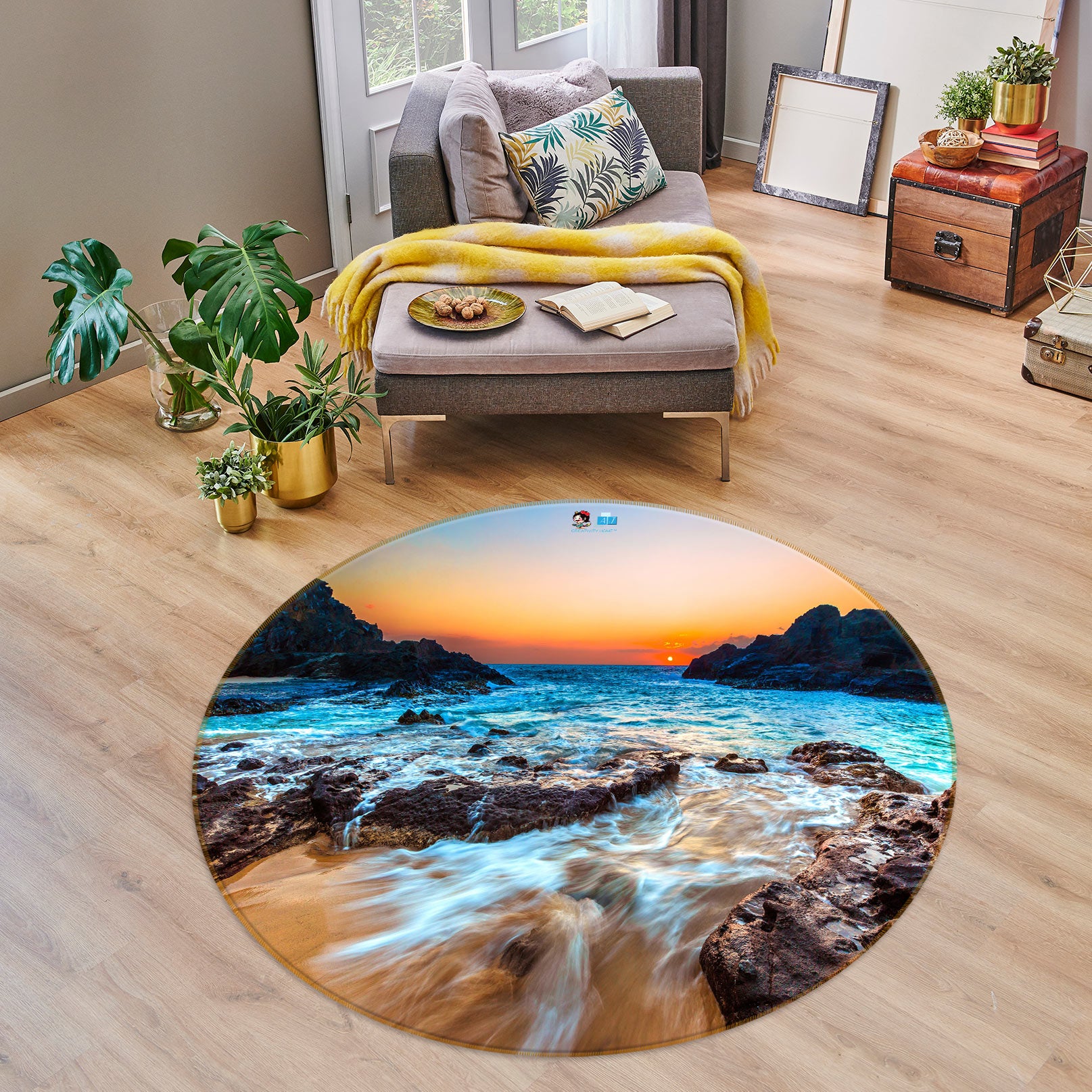 3D Seaside Stones 72209 Round Non Slip Rug Mat