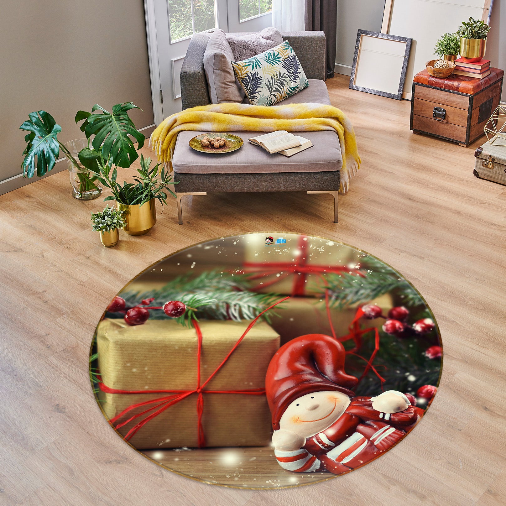 3D Gift Doll 54039 Christmas Round Non Slip Rug Mat Xmas