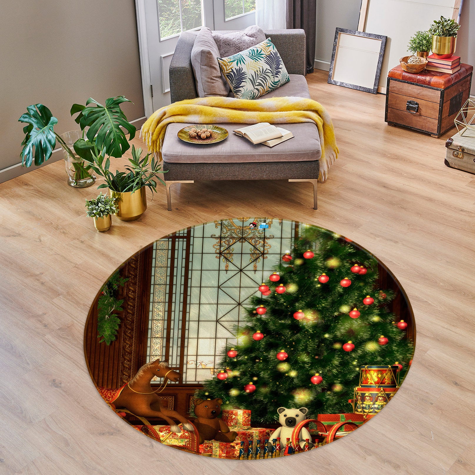3D Tree 54003 Christmas Round Non Slip Rug Mat Xmas