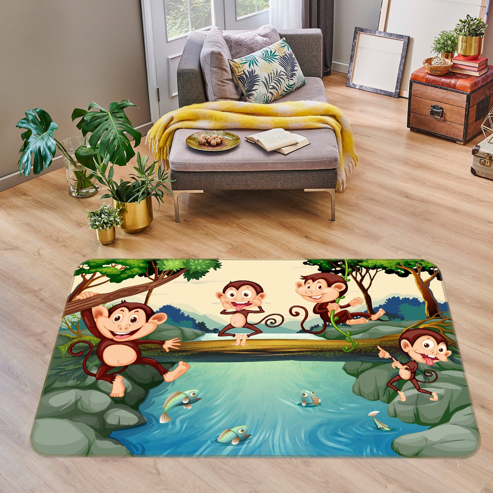 3D Cartoons Monkey 30078 Non Slip Rug Mat