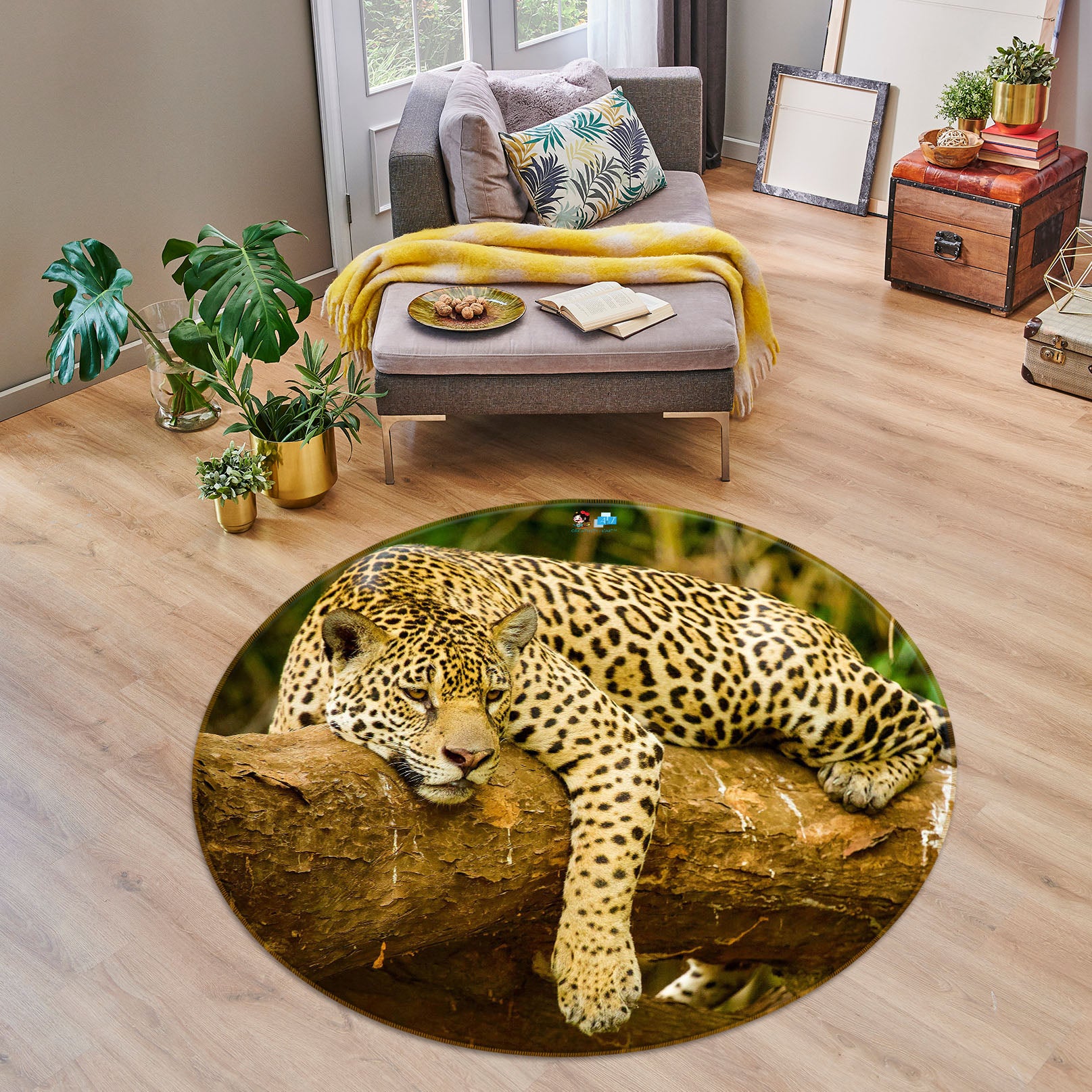 3D Leopard 72200 Round Non Slip Rug Mat