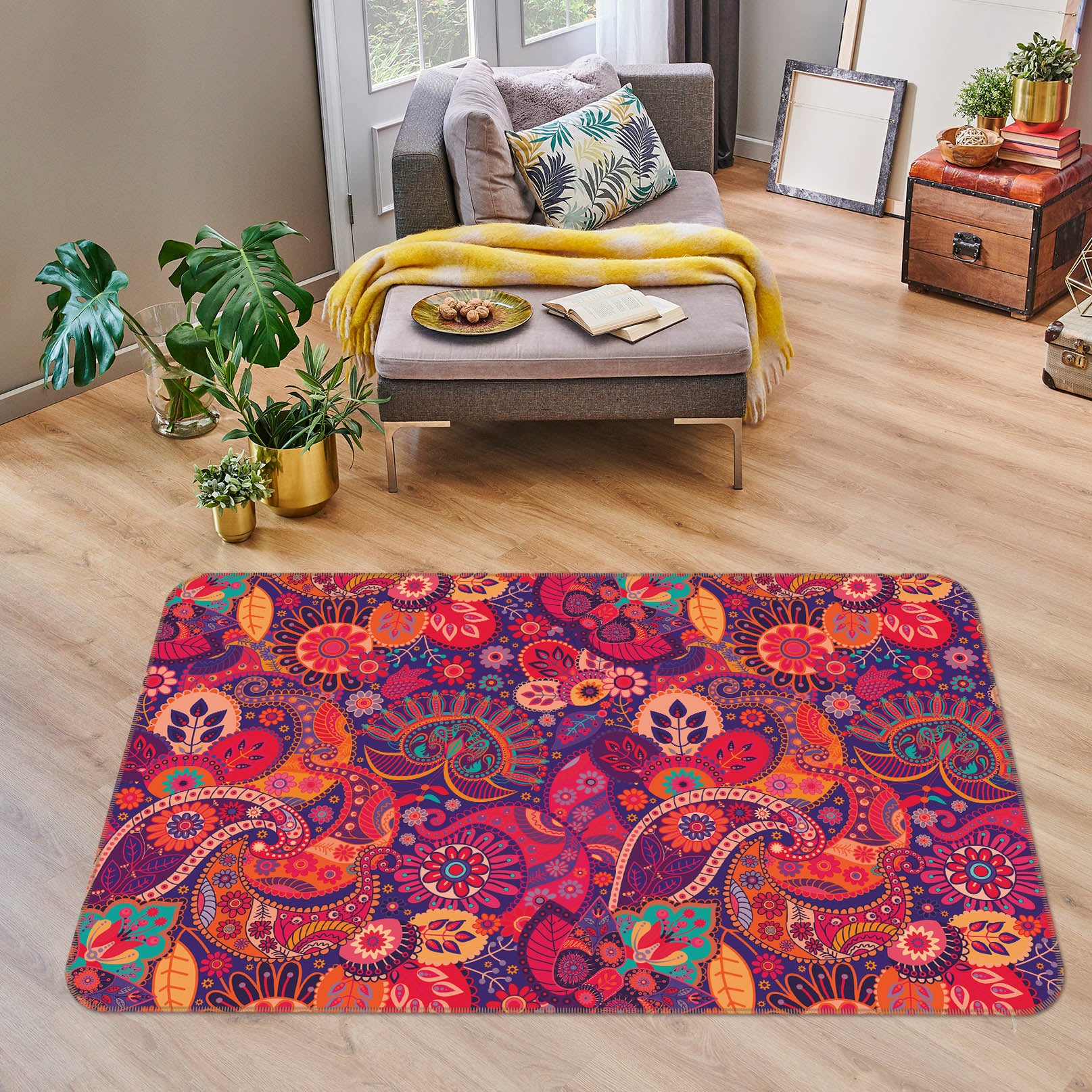 3D Red Pattern 35031 Non Slip Rug Mat