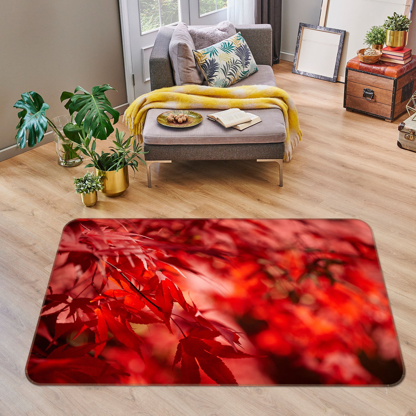 3D Red Maple Leaf 35096 Non Slip Rug Mat