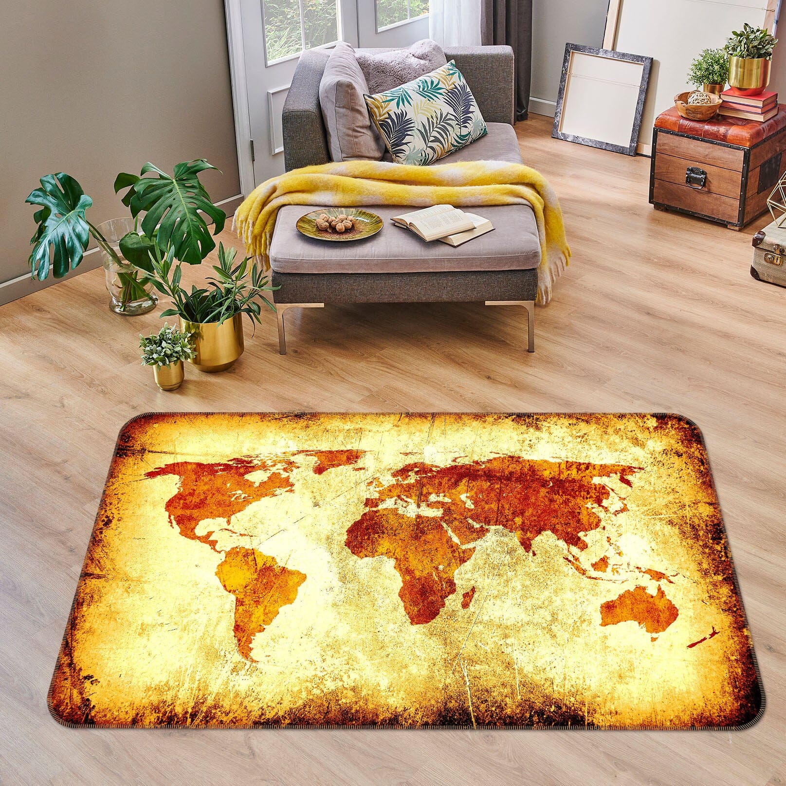 3D Golden Light 230 World Map Non Slip Rug Mat Mat AJ Creativity Home