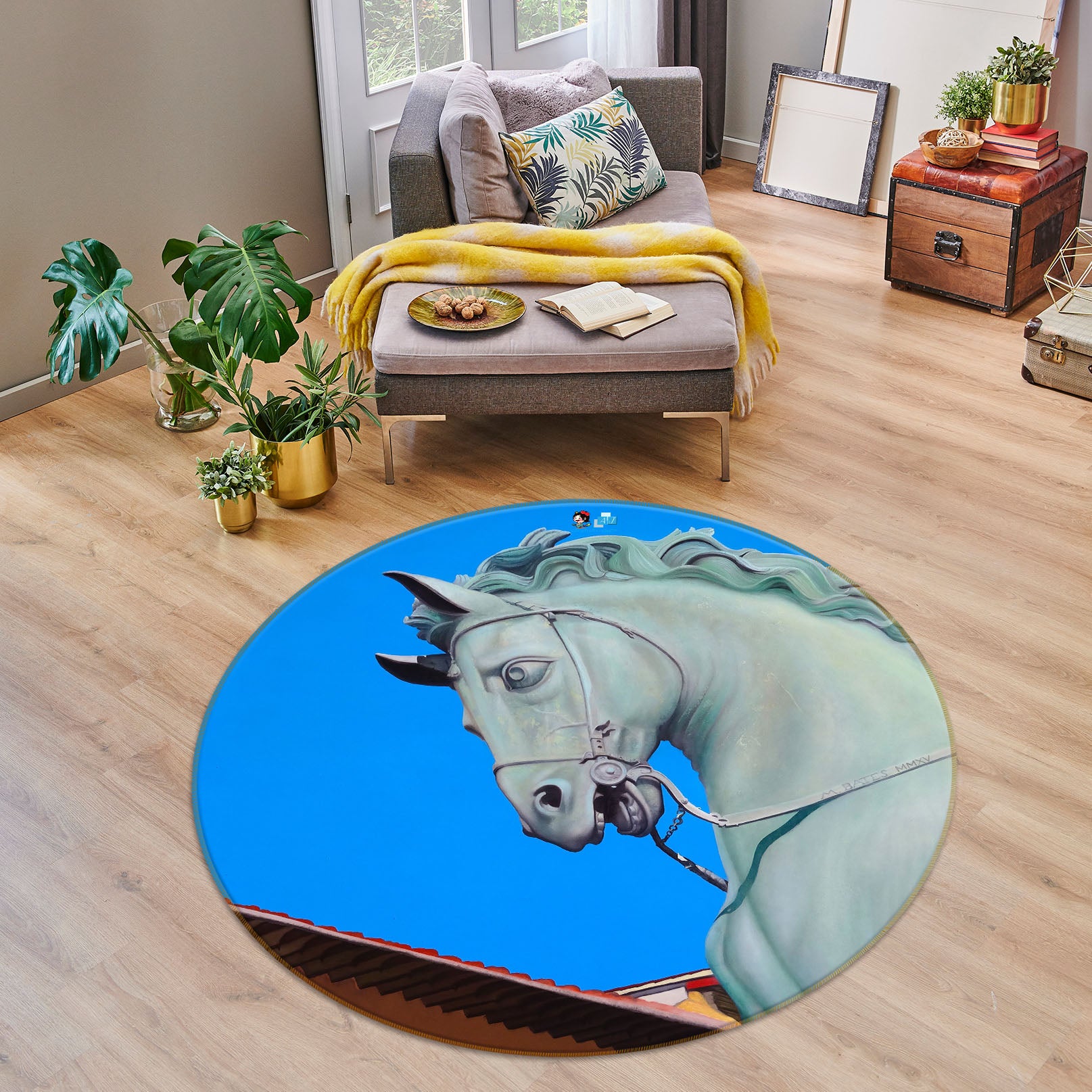 3D Statue Horse 11076 Matthew Holden Bates Rug Round Non Slip Rug Mat