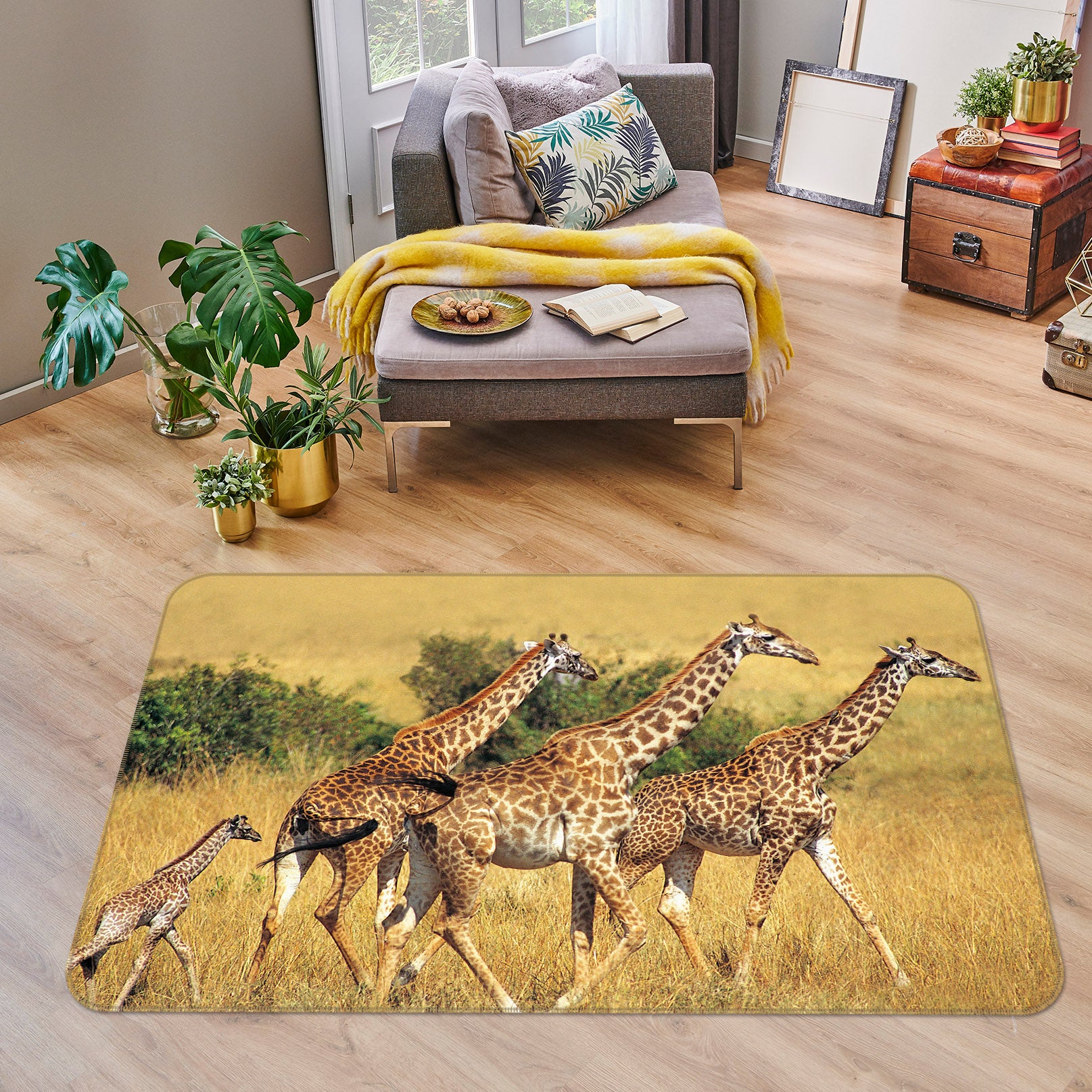 3D Giraffe Grassland 070 Animal Non Slip Rug Mat
