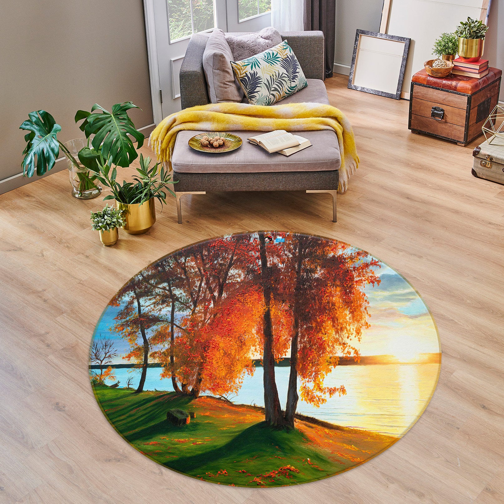 3D Meadow Tree 18125 Marina Zotova Rug Round Non Slip Rug Mat