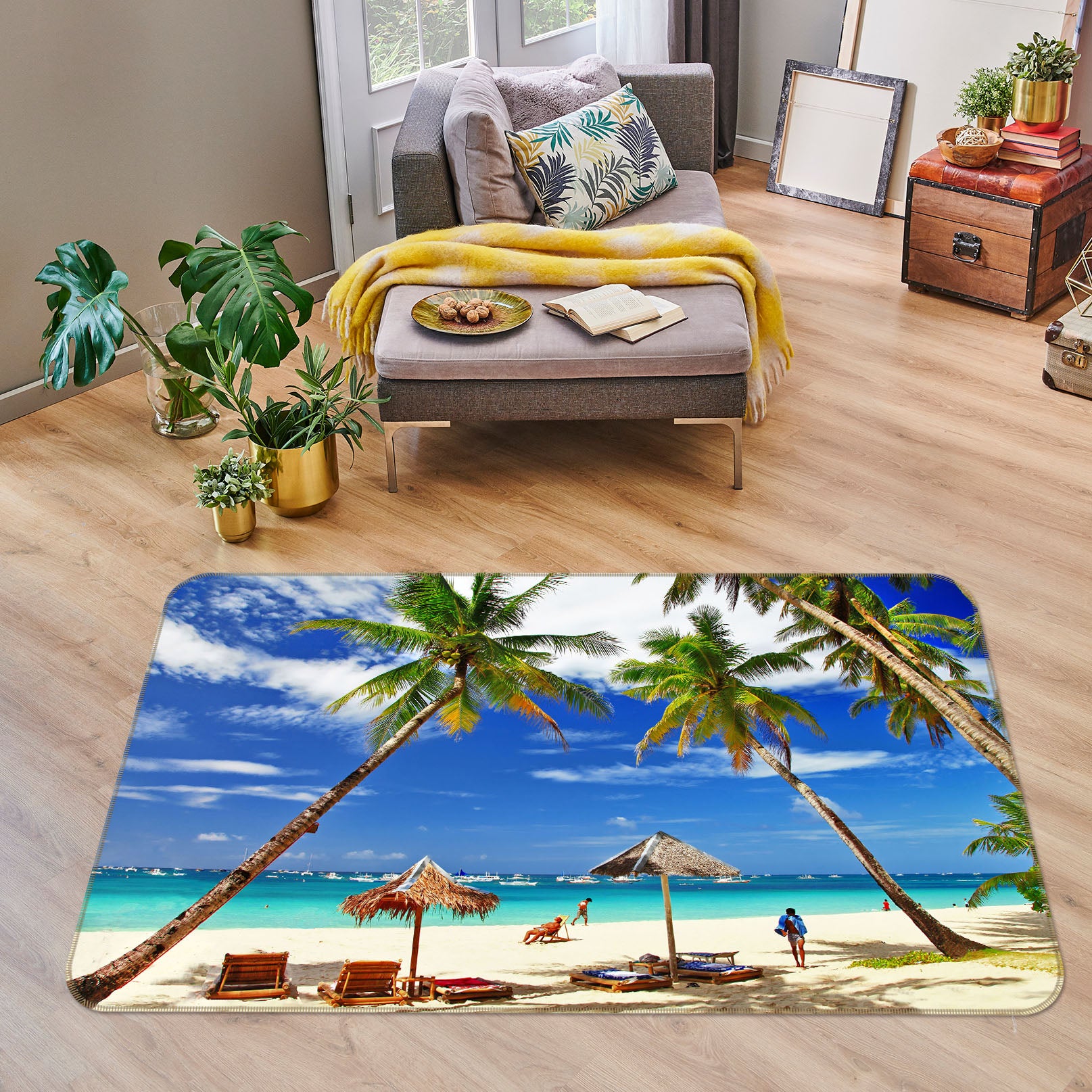 3D Seaside Coconut Tree 34125 Non Slip Rug Mat