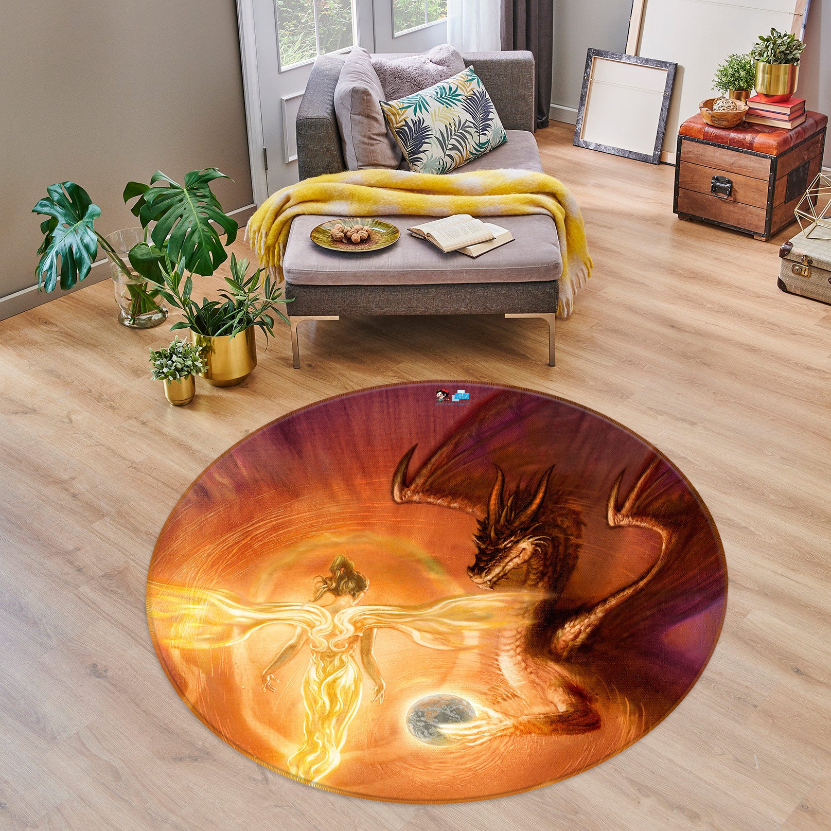 3D Elf Girl Dragon Egg 6139 Ciruelo Rug Round Non Slip Rug Mat