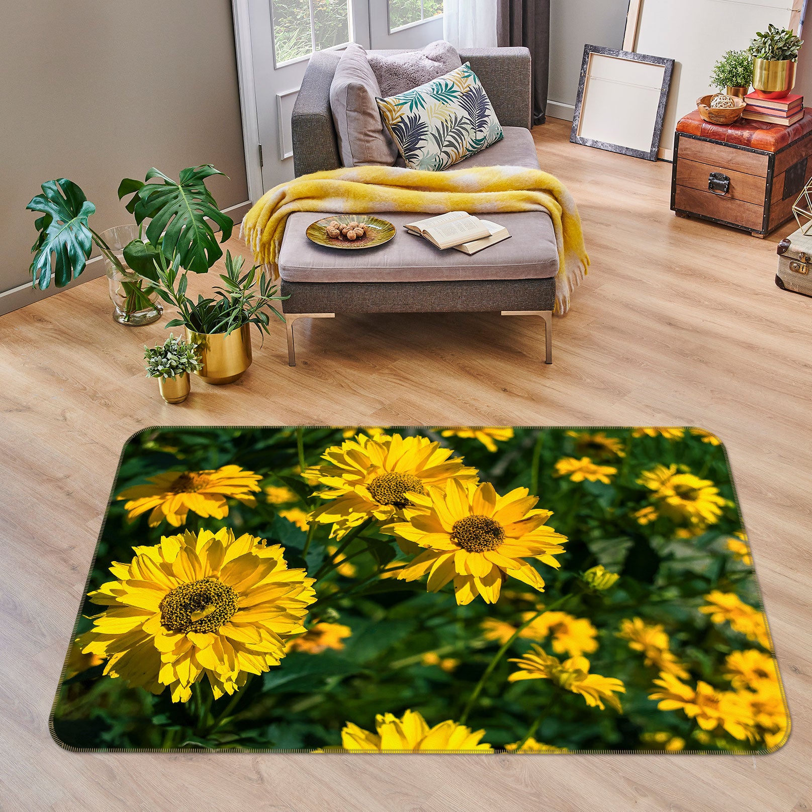 3D Sunflower Field 1032 Jerry LoFaro Rug Non Slip Rug Mat