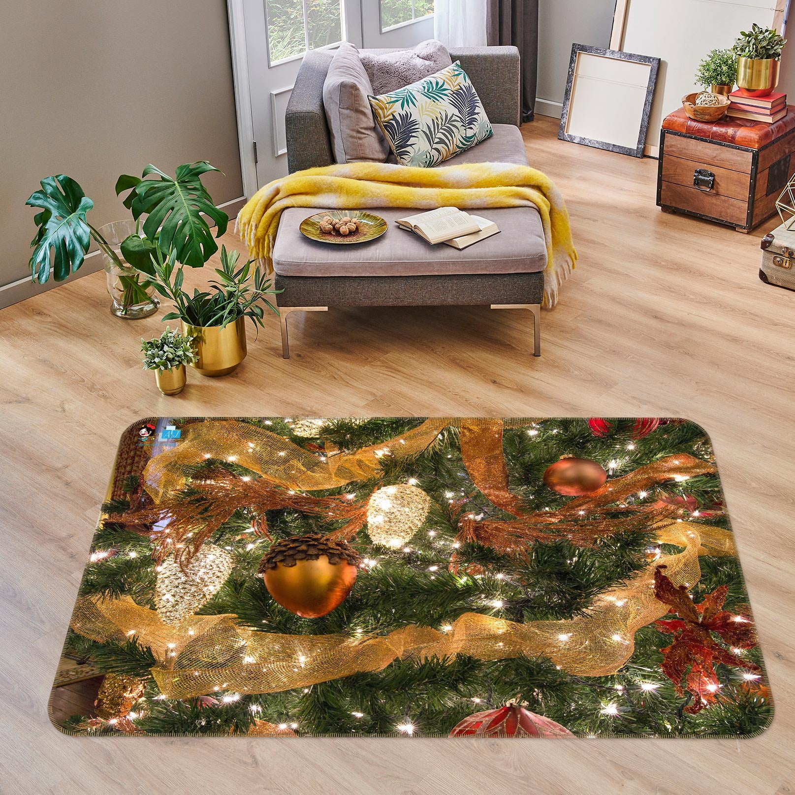 3D Pine Cone Branch 54241 Christmas Non Slip Rug Mat Xmas