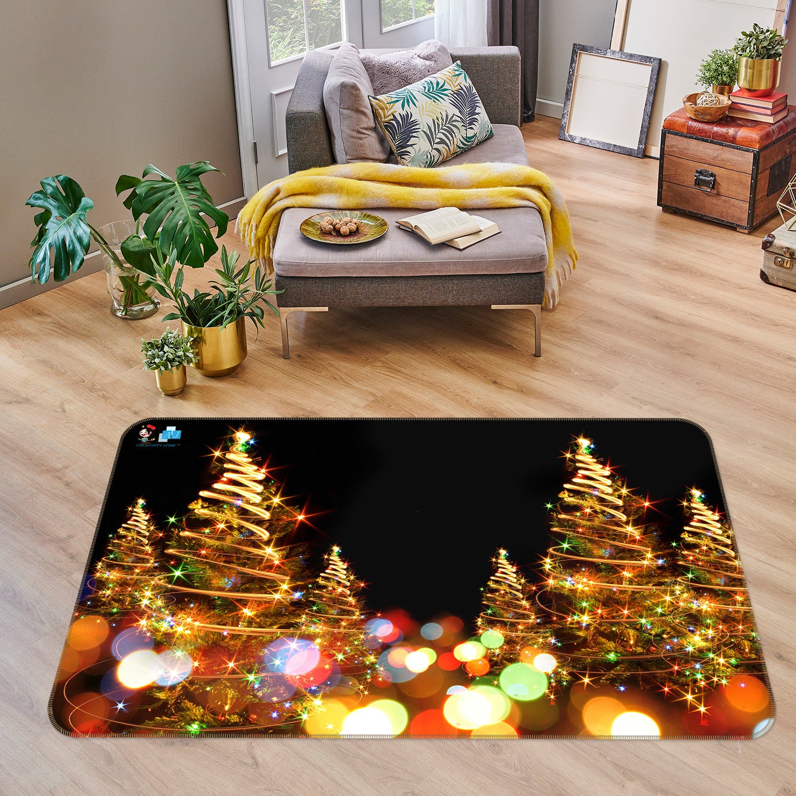 3D Colored Light Tree 54211 Christmas Non Slip Rug Mat Xmas