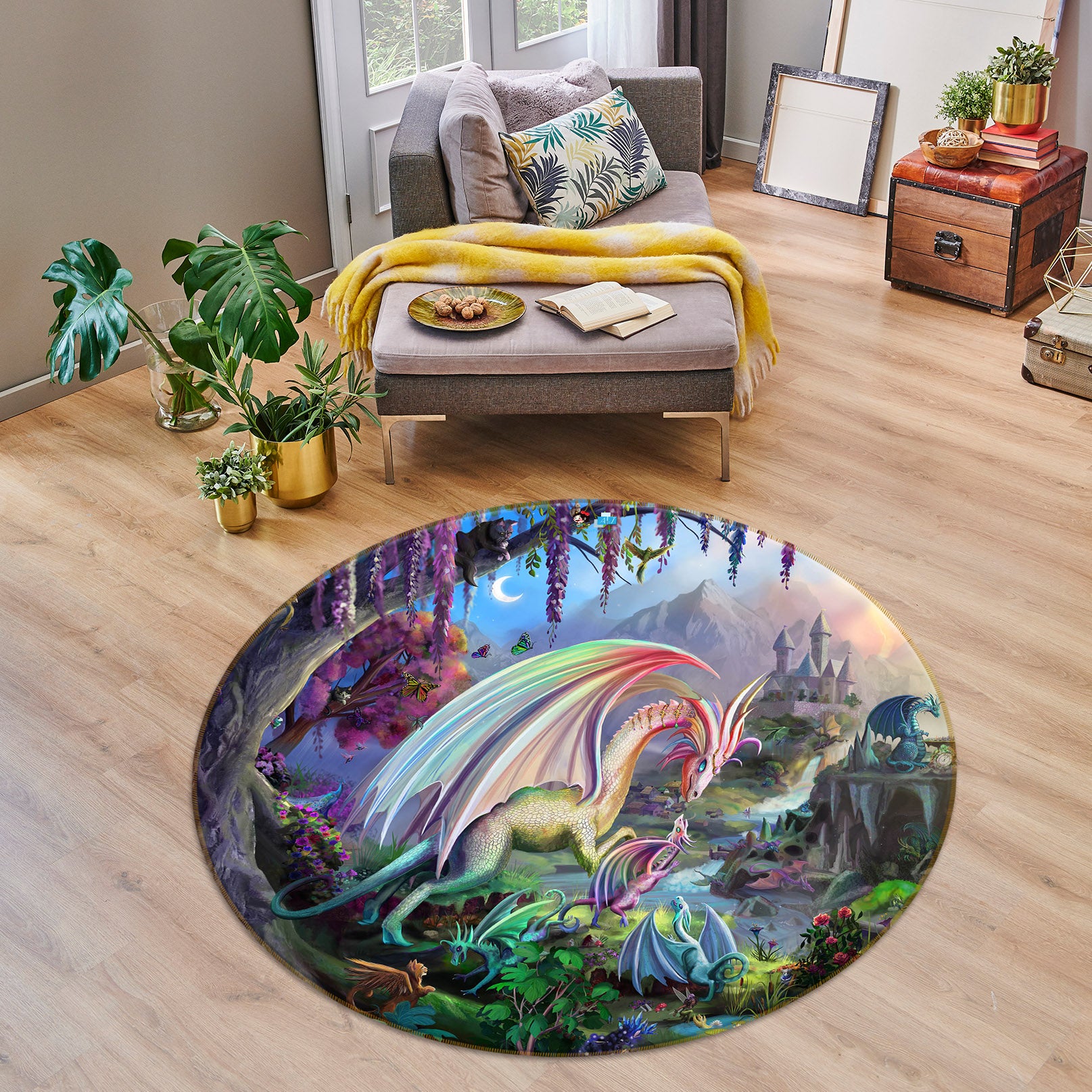 3D Dinosaur World 83160 Rose Catherine Khan Rug Round Non Slip Rug Mat