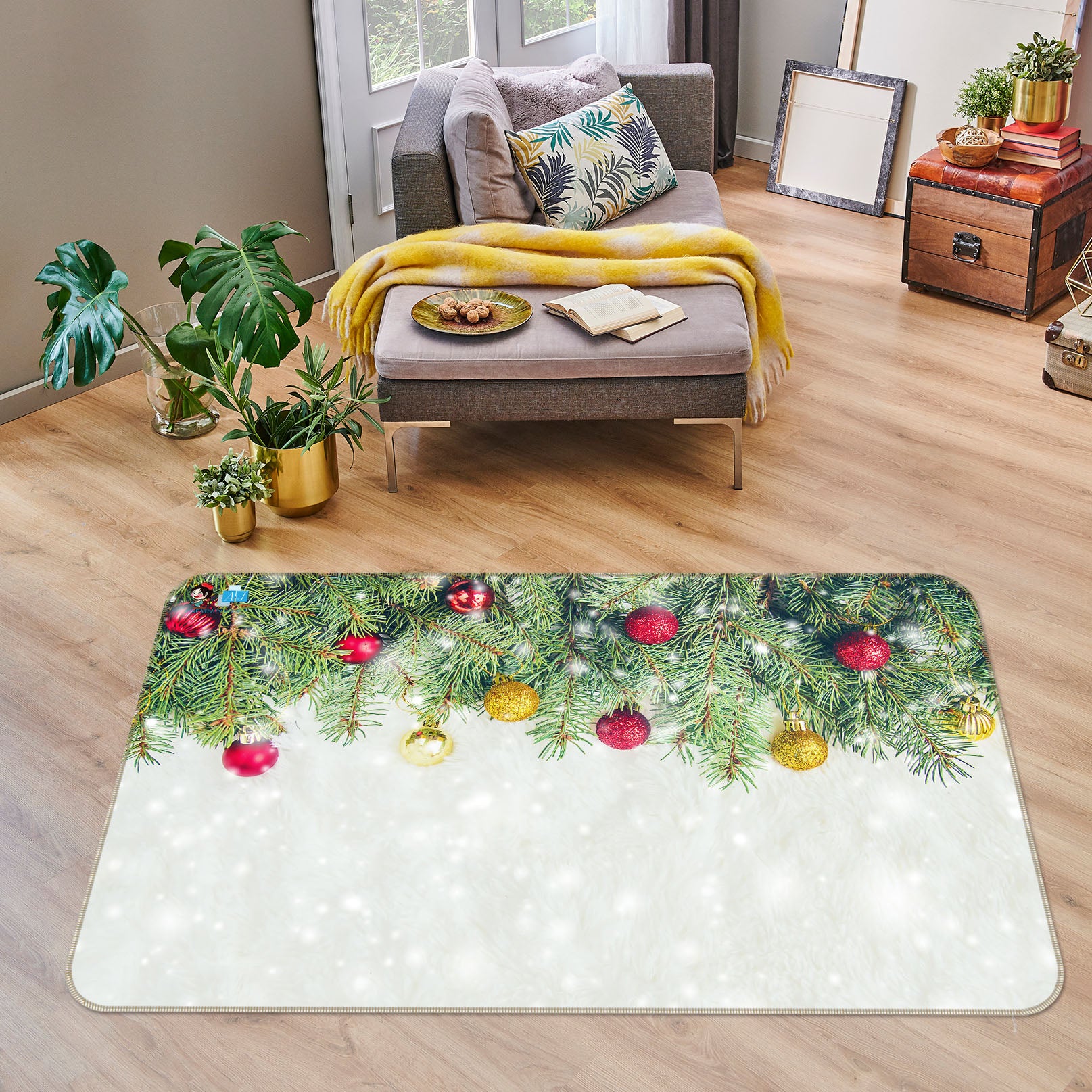 3D Branch Ball 55093 Christmas Non Slip Rug Mat Xmas