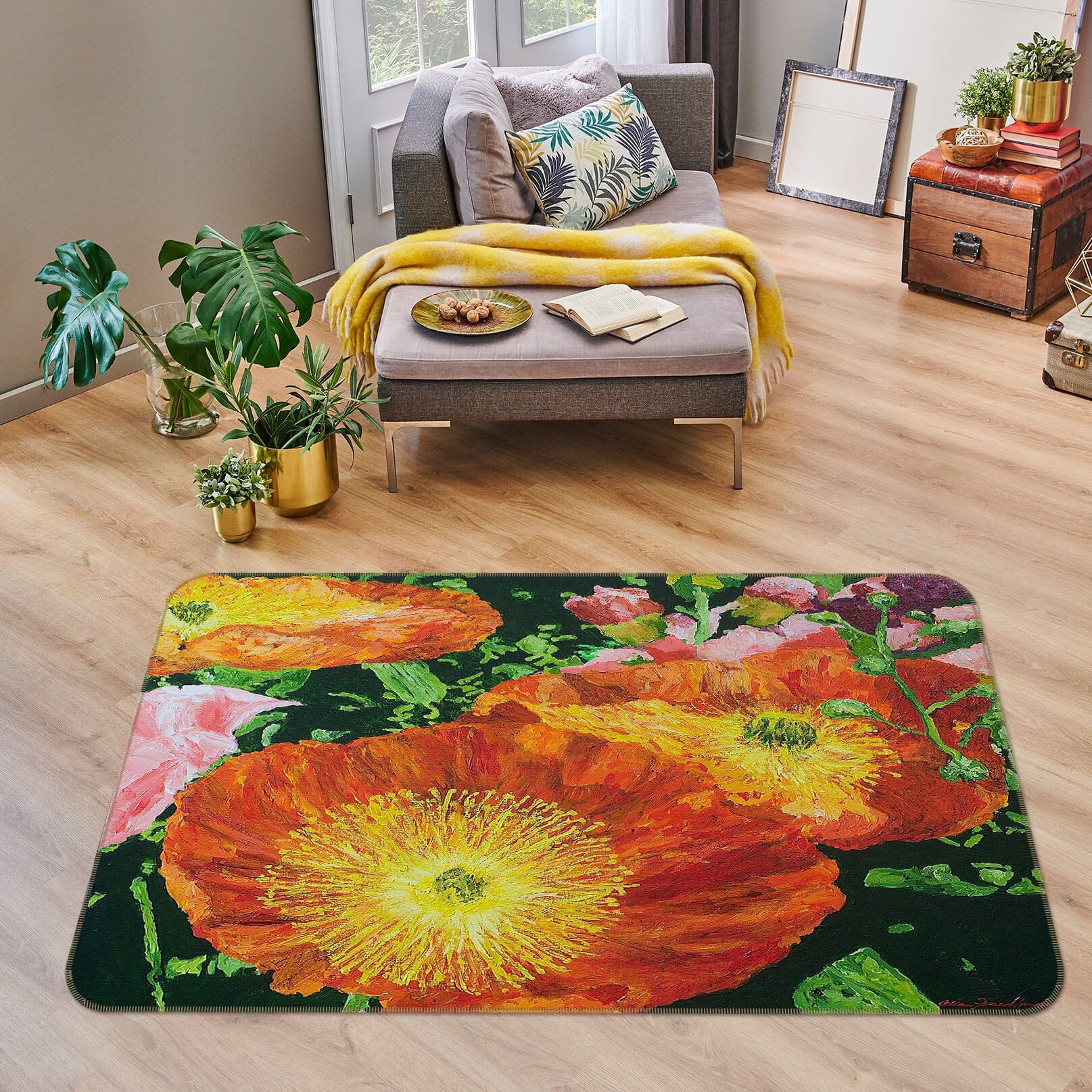 3D Yellow Flower 1038 Allan P. Friedlander Rug Non Slip Rug Mat Mat AJ Creativity Home