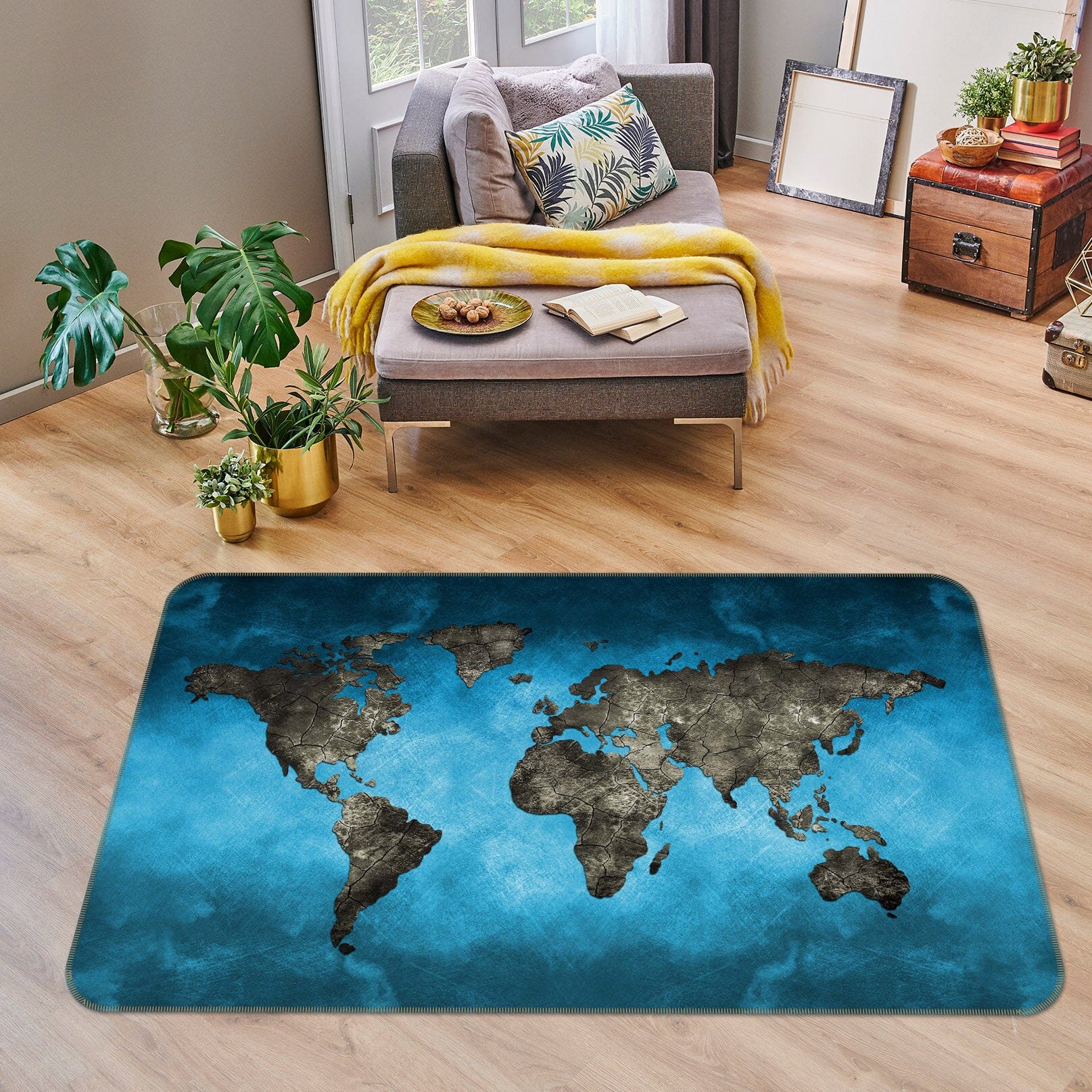 3D Blue Ocean 2008 World Map Non Slip Rug Mat Mat AJ Creativity Home