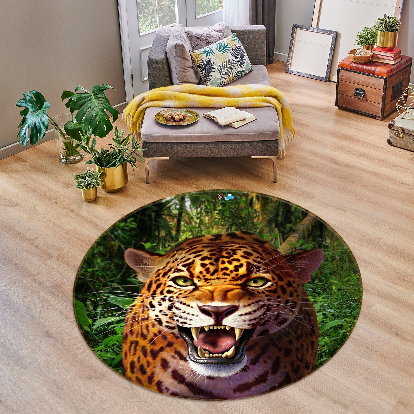 3D Leopard 85133 Jerry LoFaro Rug Round Non Slip Rug Mat