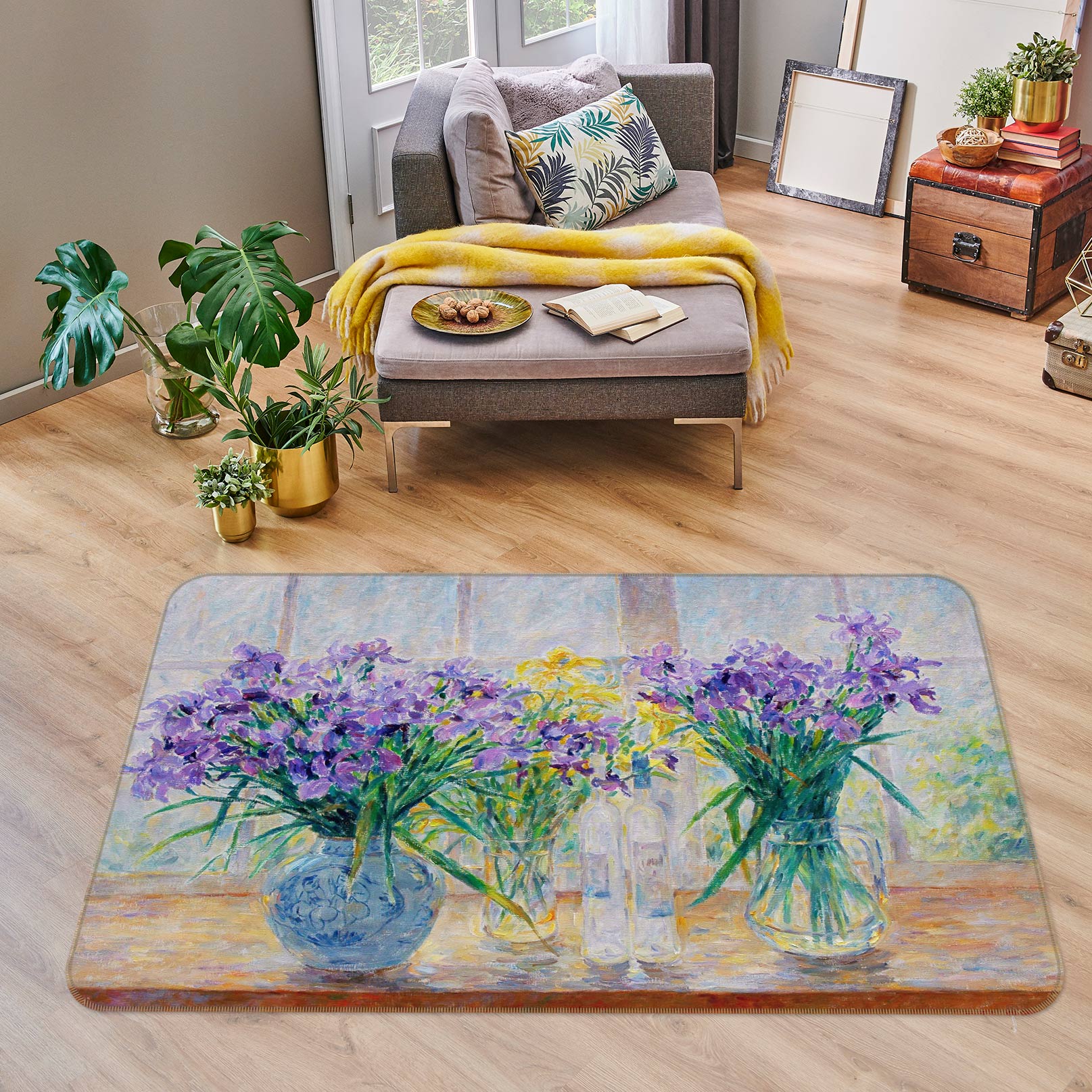 3D Purple Flowers Vase 75299 Non Slip Rug Mat