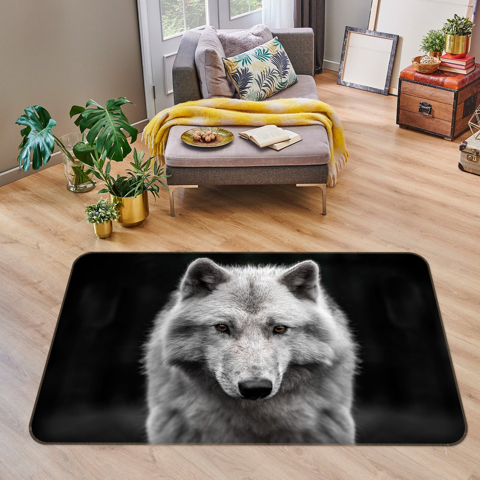 3D White Wolf 30017 Non Slip Rug Mat