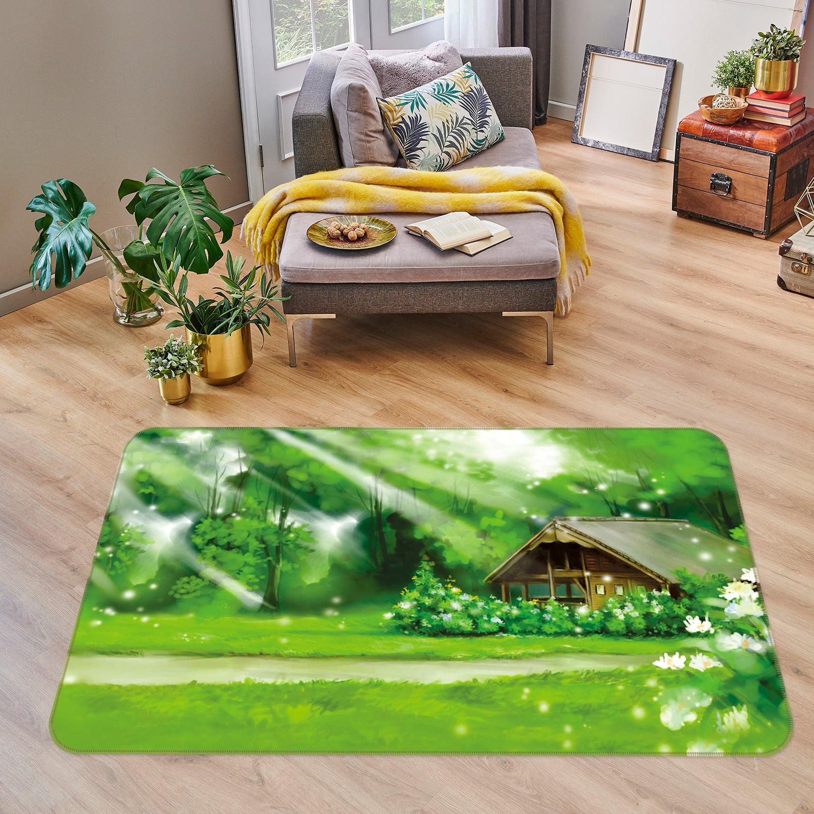 3D Trees Grass House 75176 Non Slip Rug Mat
