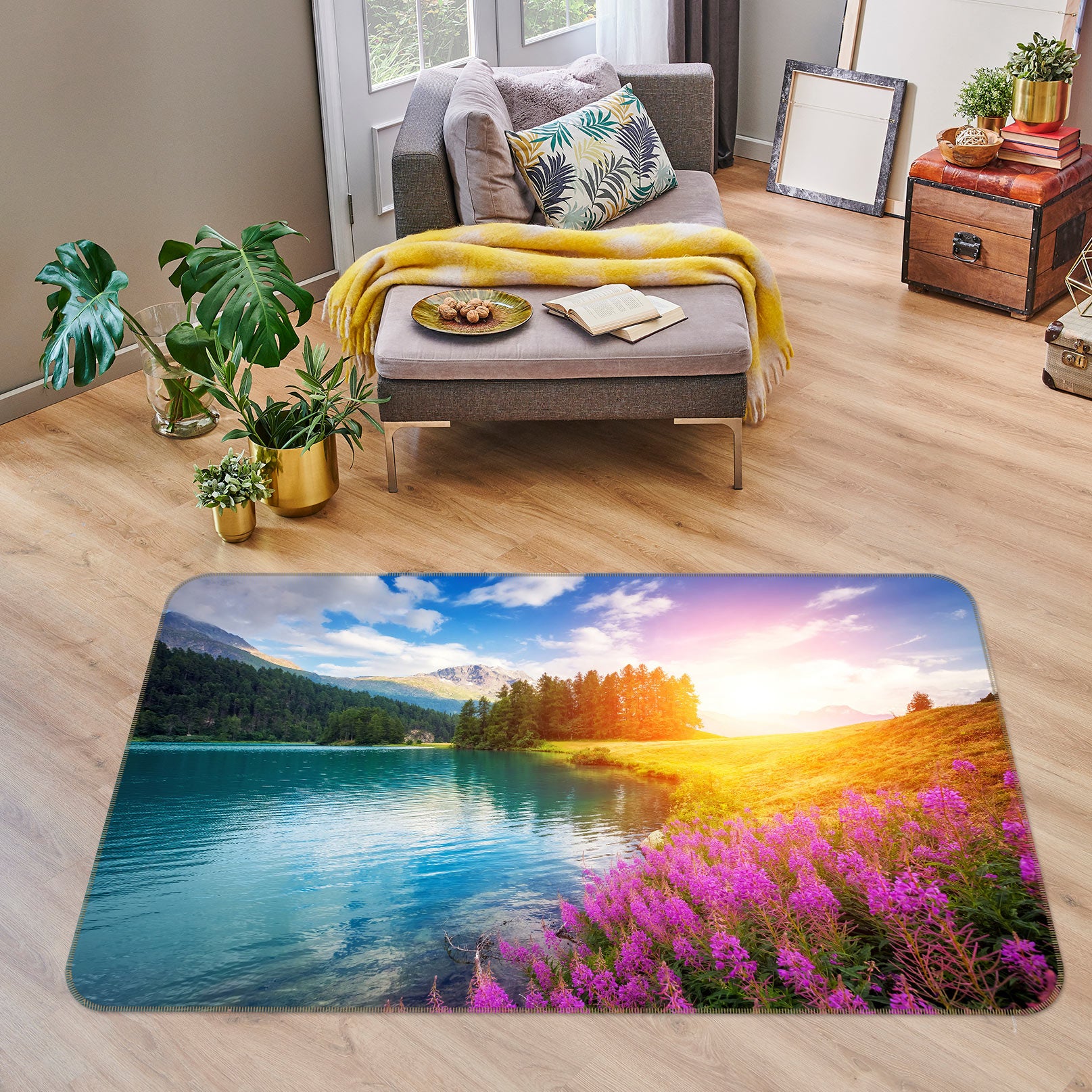 3D Flowers Lake 76224 Non Slip Rug Mat