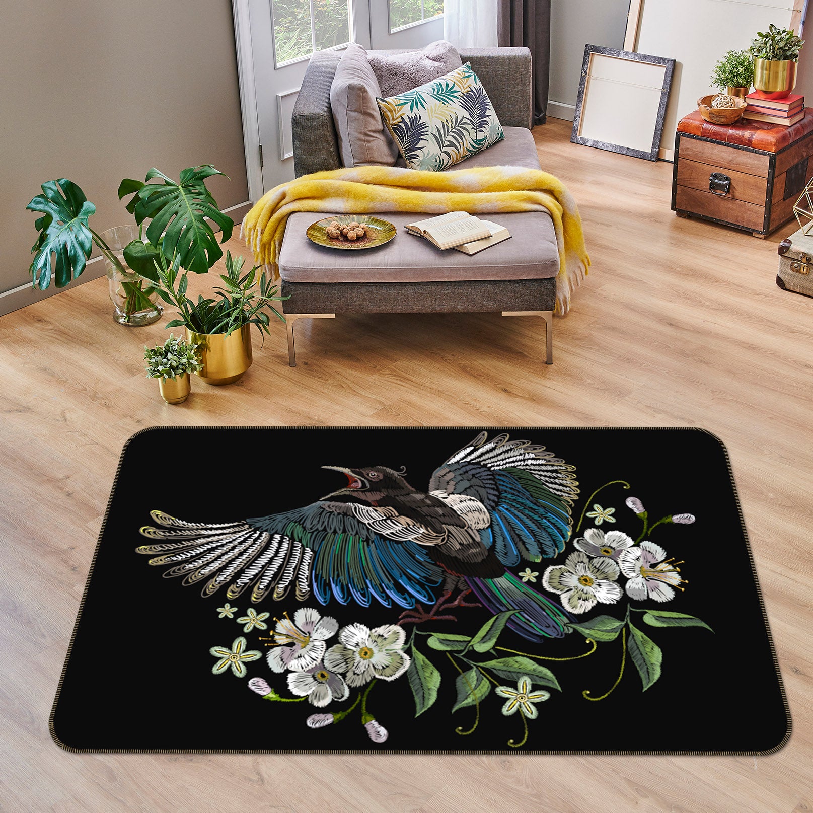 3D Bird Flower 30114 Non Slip Rug Mat
