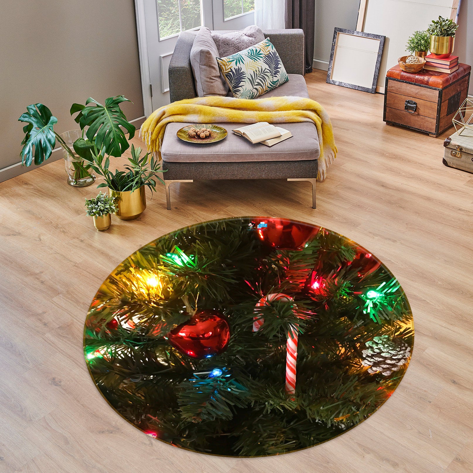 3D Color Ball Pendant 54094 Christmas Round Non Slip Rug Mat Xmas