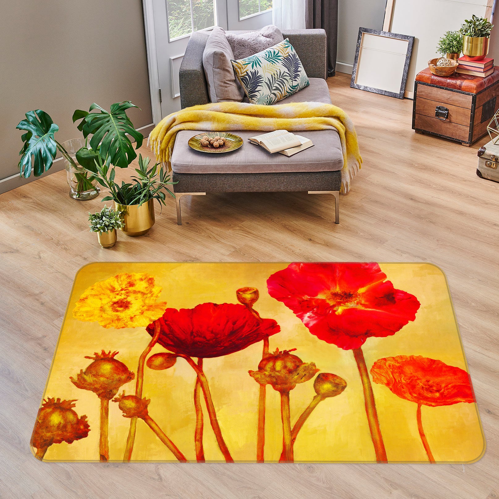 3D Orange Flowers 76001 Non Slip Rug Mat