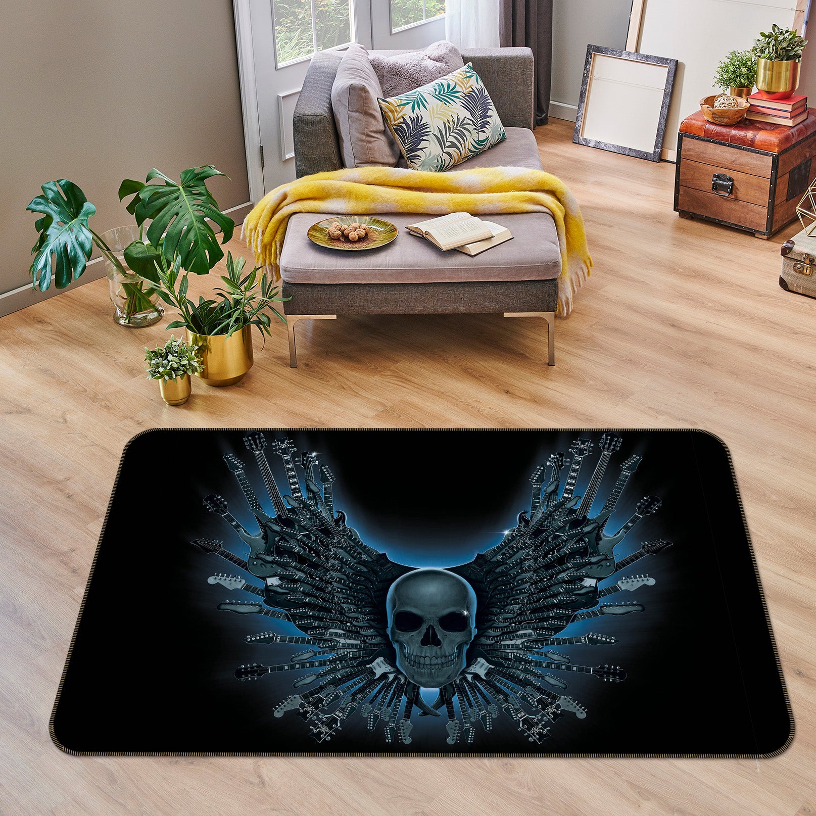 3D Skull Strings 84285 Vincent Hie Rug Non Slip Rug Mat
