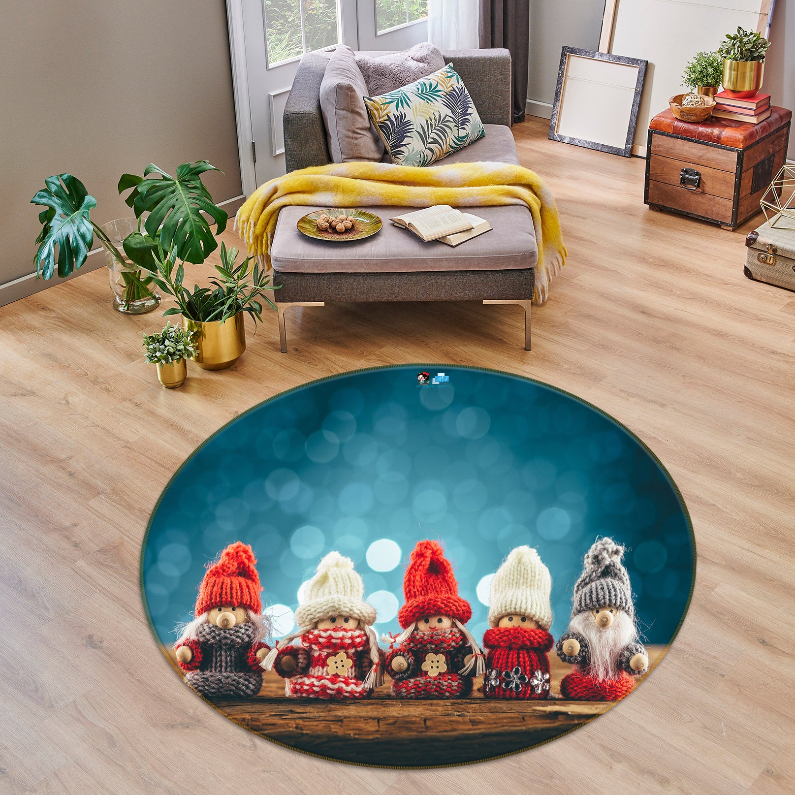 3D Doll 54160 Christmas Round Non Slip Rug Mat Xmas