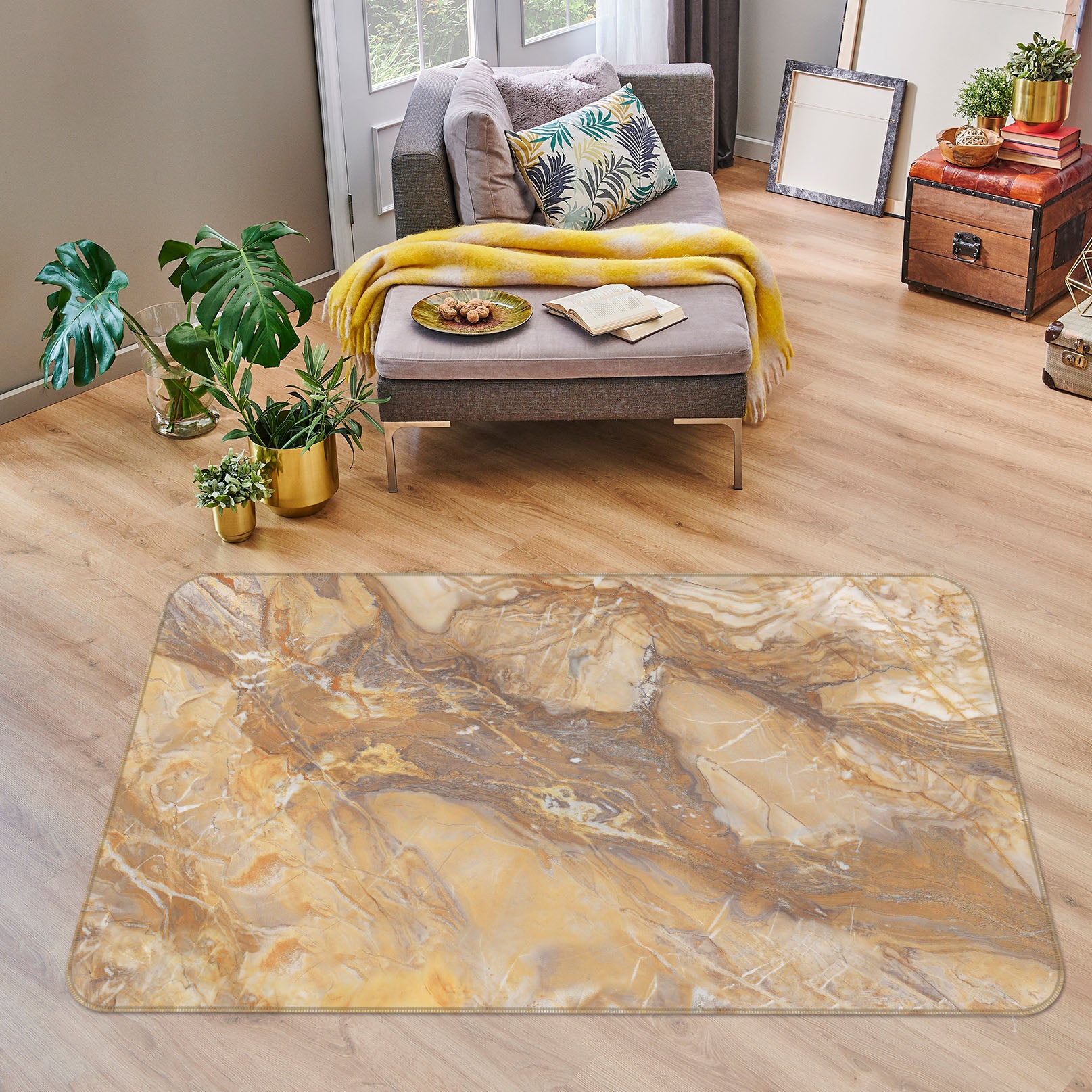 3D Yellow Marble Pattern 27118 Non Slip Rug Mat