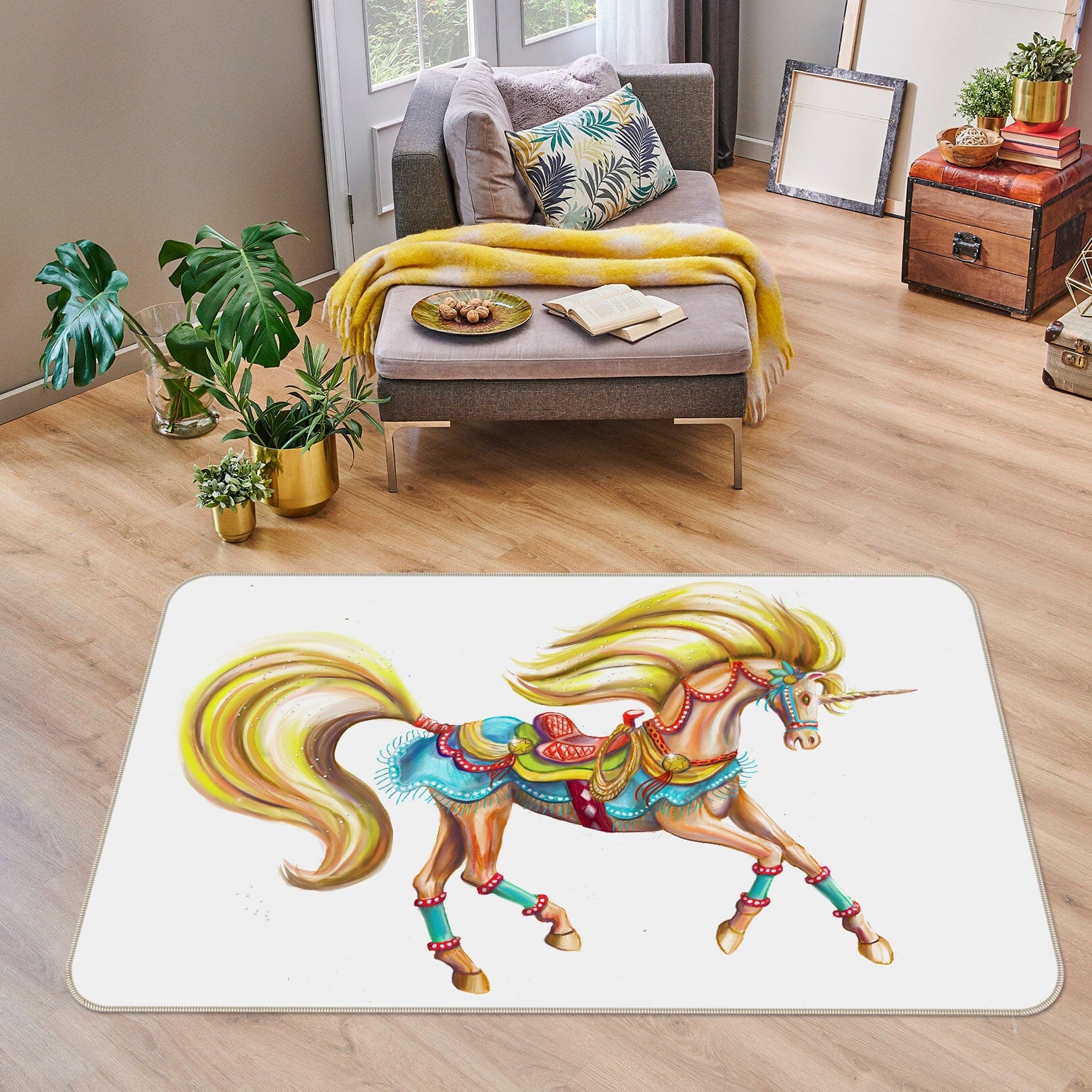 3D Golden Unicorn 3024 Rose Catherine Khan Rug Non Slip Rug Mat Mat AJ Creativity Home