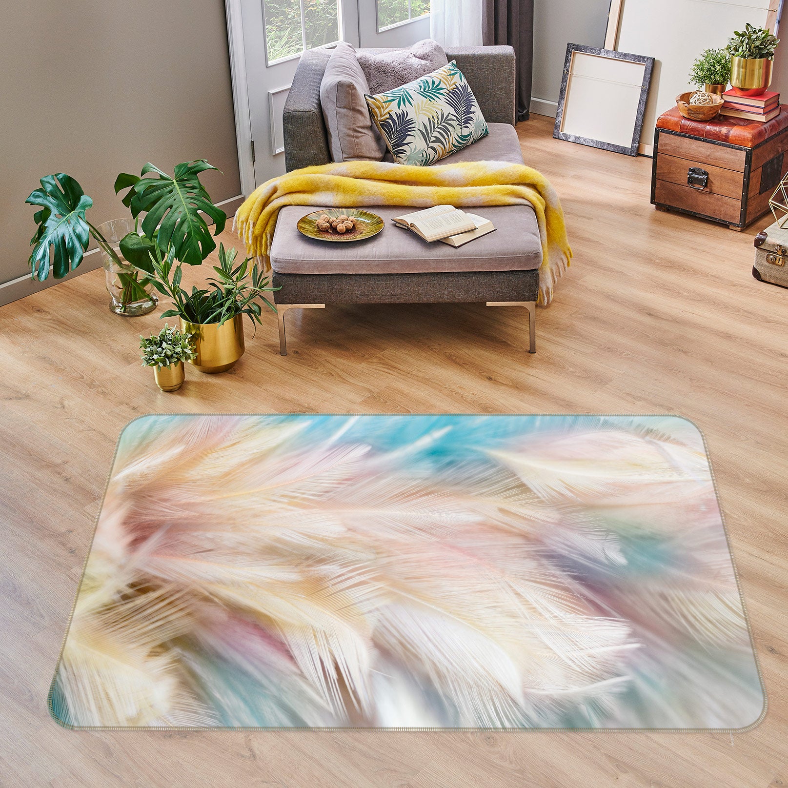3D Feather Pattern 30021 Non Slip Rug Mat