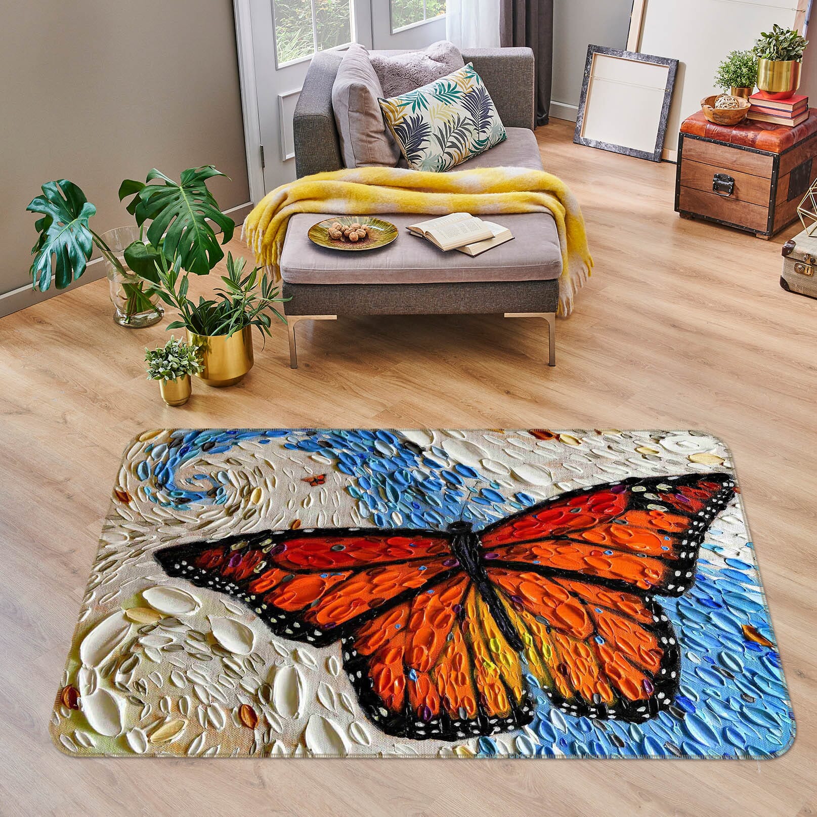 3D Shell Butterfly 1020 Dena Tollefson Rug Non Slip Rug Mat Mat AJ Creativity Home
