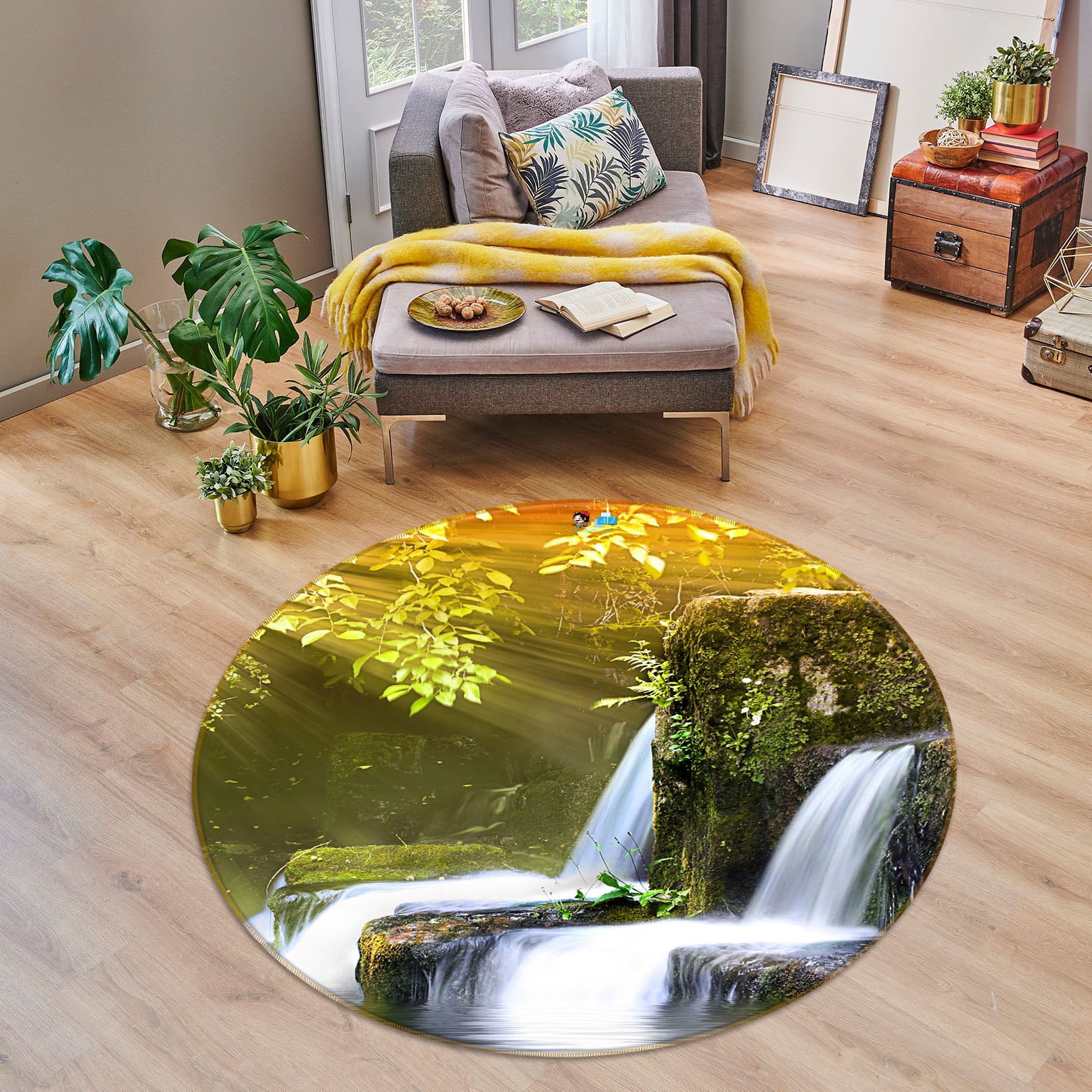 3D Waterfall 72054 Round Non Slip Rug Mat