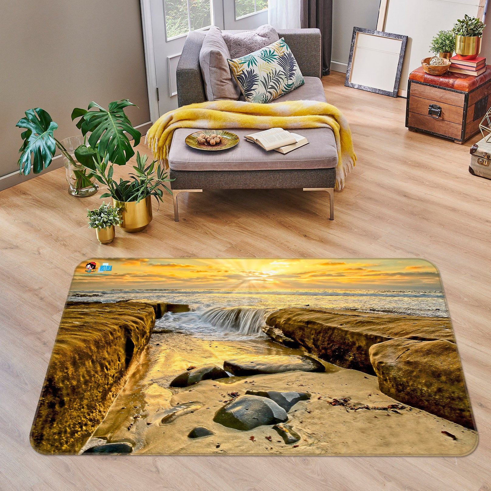 3D Stone Running Water 62047 Kathy Barefield Rug Non Slip Rug Mat