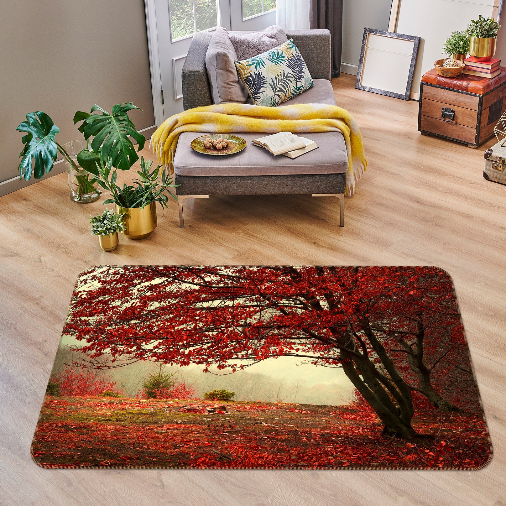 3D Red Tree 34199 Non Slip Rug Mat