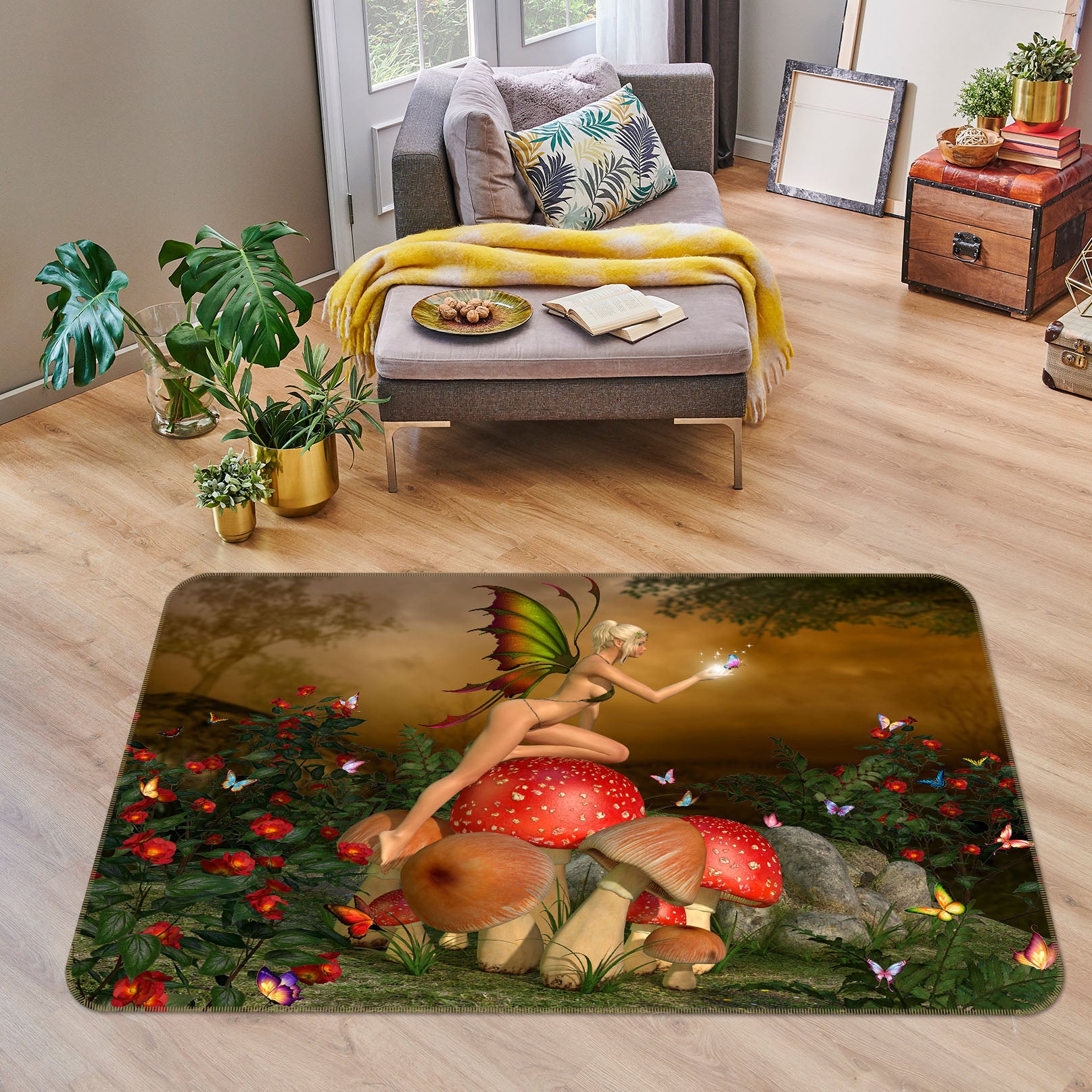 3D Mushroom Butterfly Elf 34113 Non Slip Rug Mat