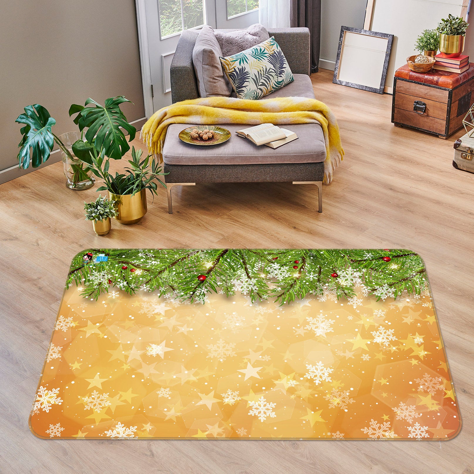 3D Branch Snowflake 55055 Christmas Non Slip Rug Mat Xmas