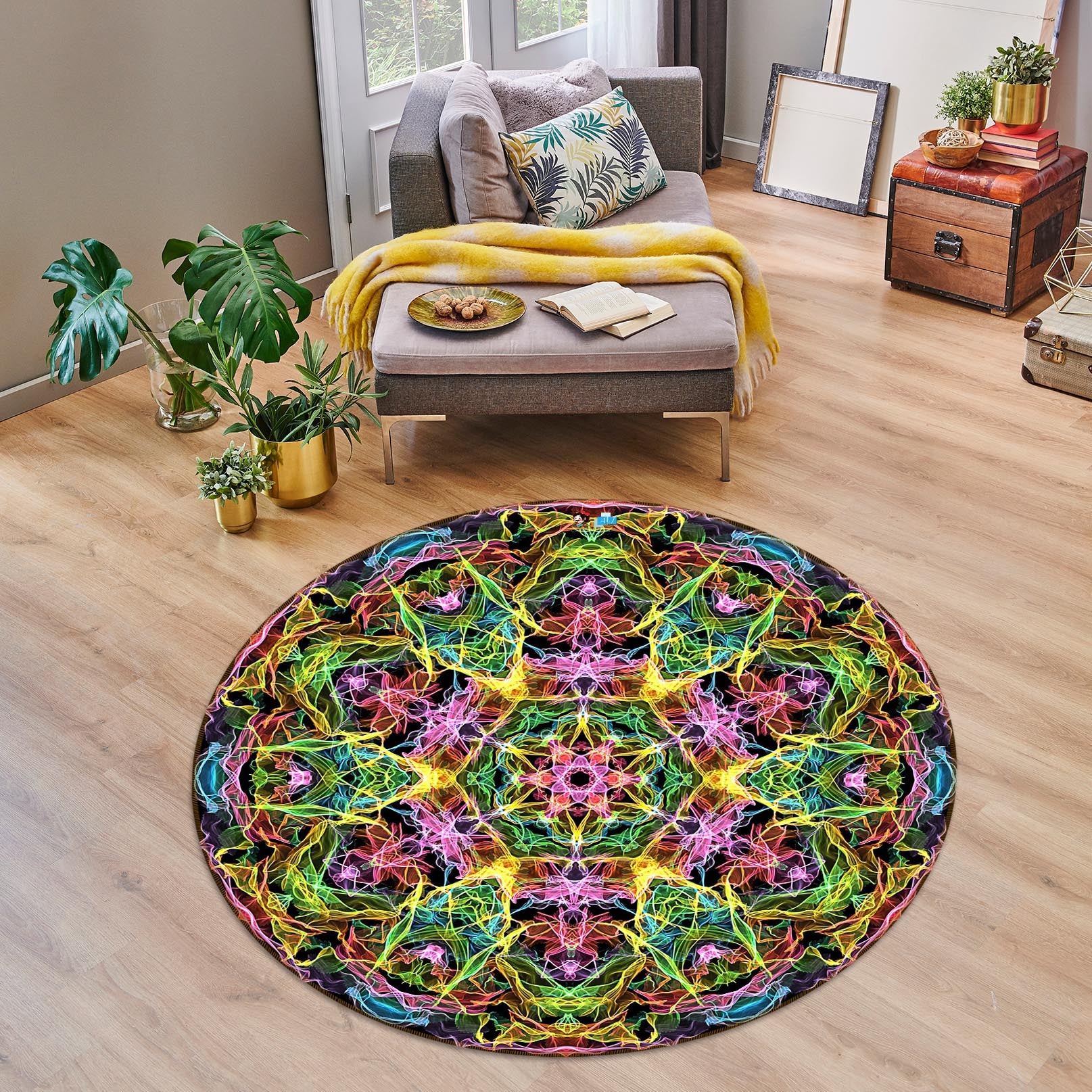 3D Color Pattern Totem 74277 Round Non Slip Rug Mat