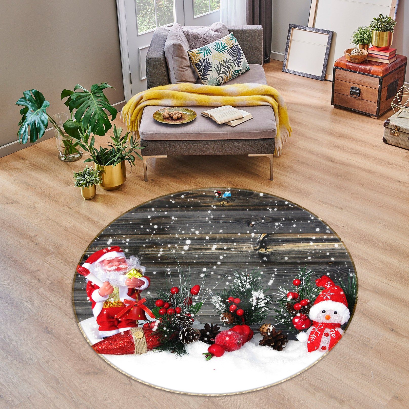 3D Snowman Doll 54176 Christmas Round Non Slip Rug Mat Xmas