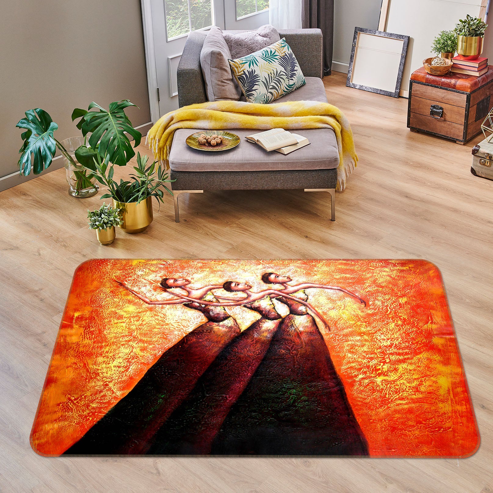 3D Three People Dance 33134 Non Slip Rug Mat